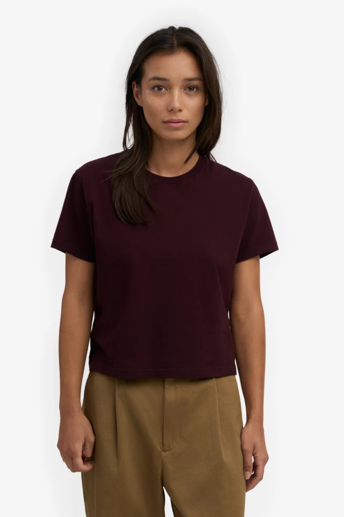 ORGANIC BOXY CROP TEE - OXBLOOD RED