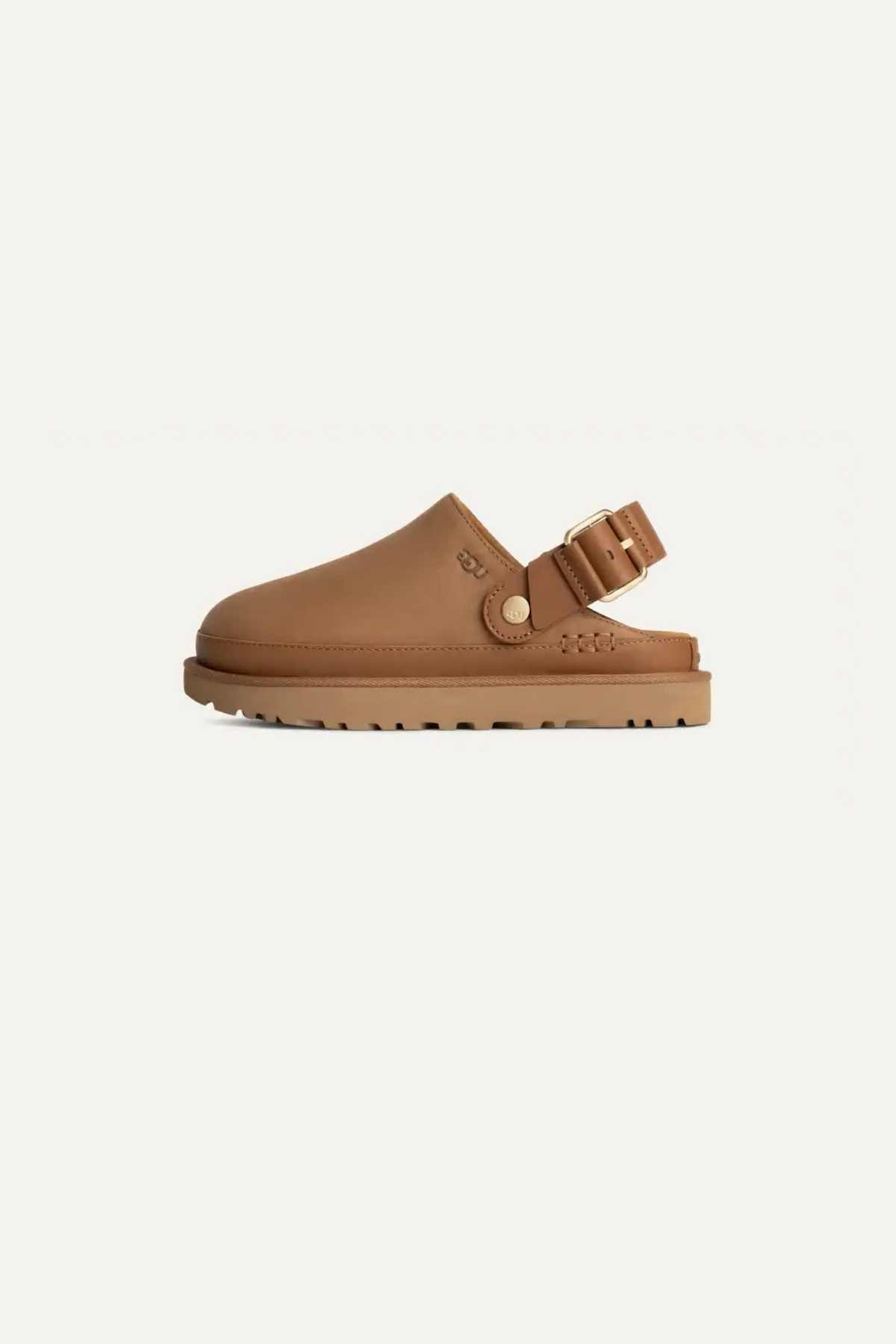 UGG women goldenstar villa clog in chestnut. Side view