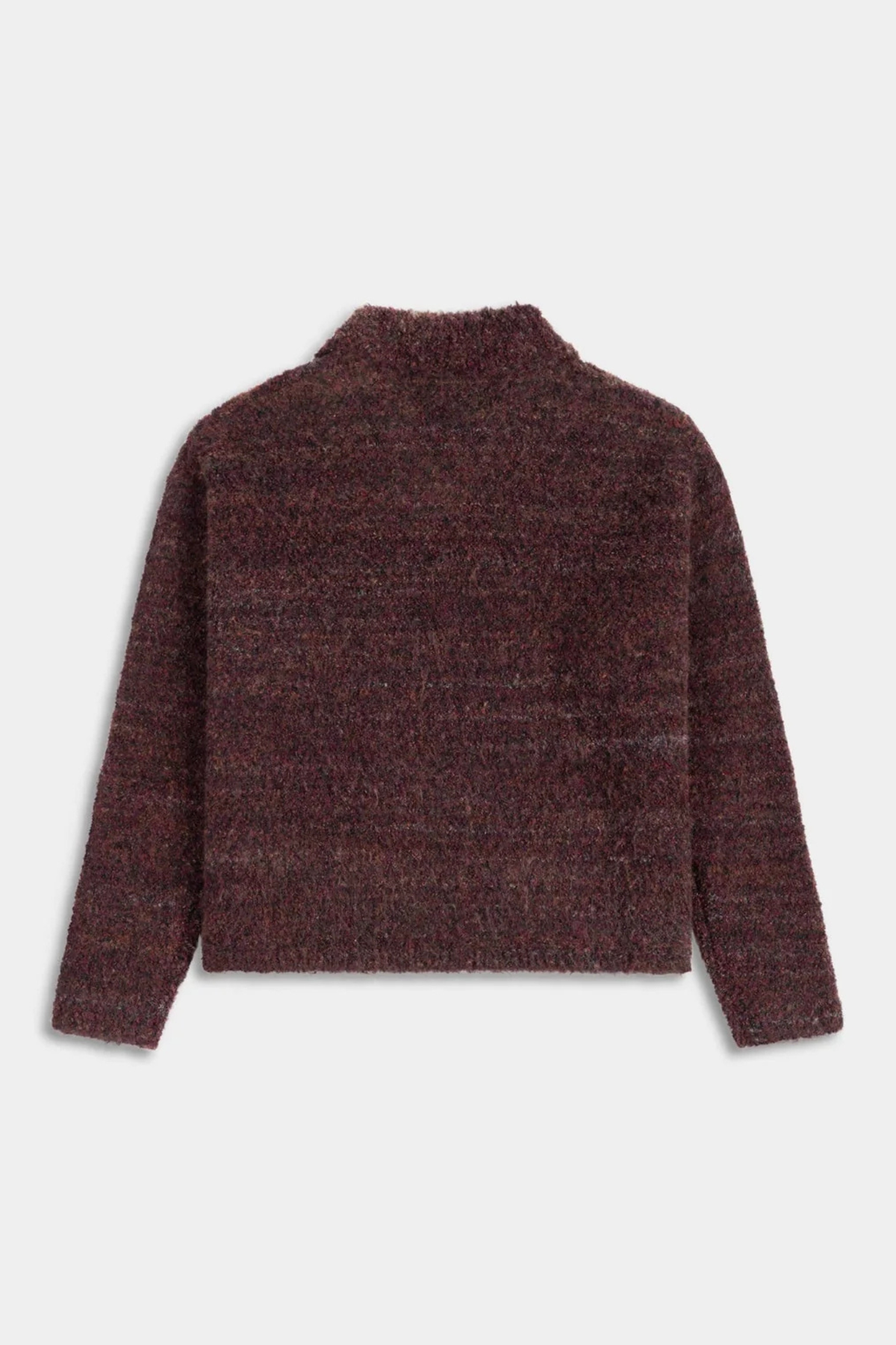 TEXTURED V NECK KNIT SWEATER - BURGUNDY