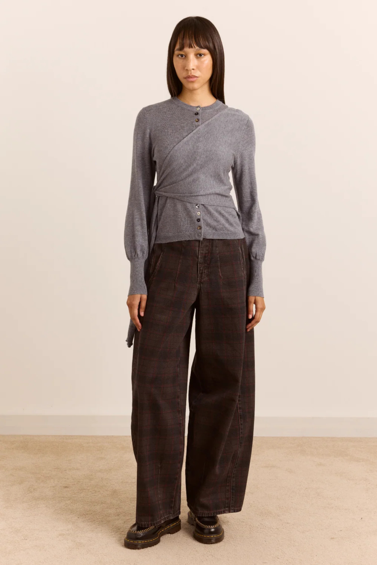 VENNA WRAP MERINO WOOL BLEND CARDIGAN - GREY