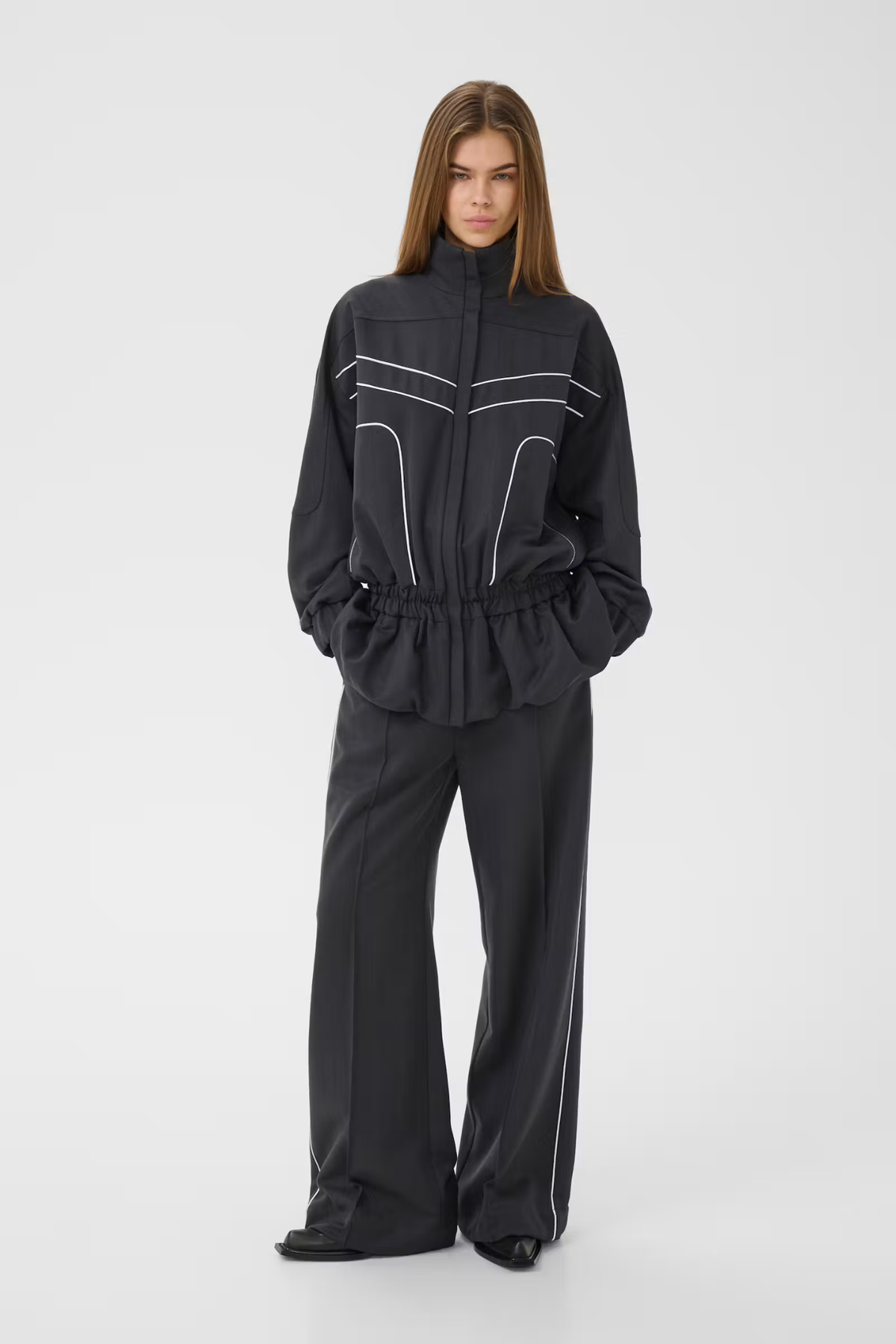 ALEZIA HW PANTS - GREY HERRINGBONE