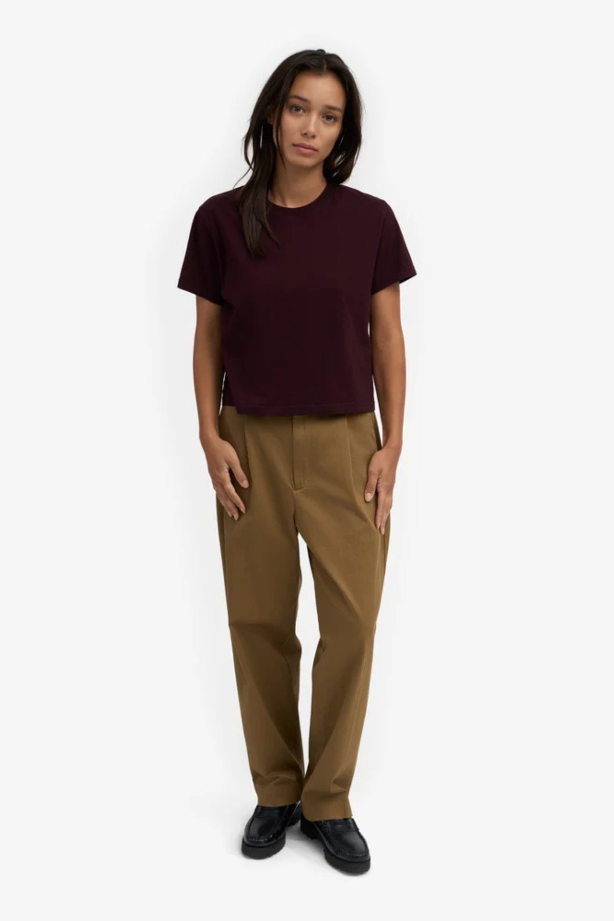 ORGANIC BOXY CROP TEE - OXBLOOD RED