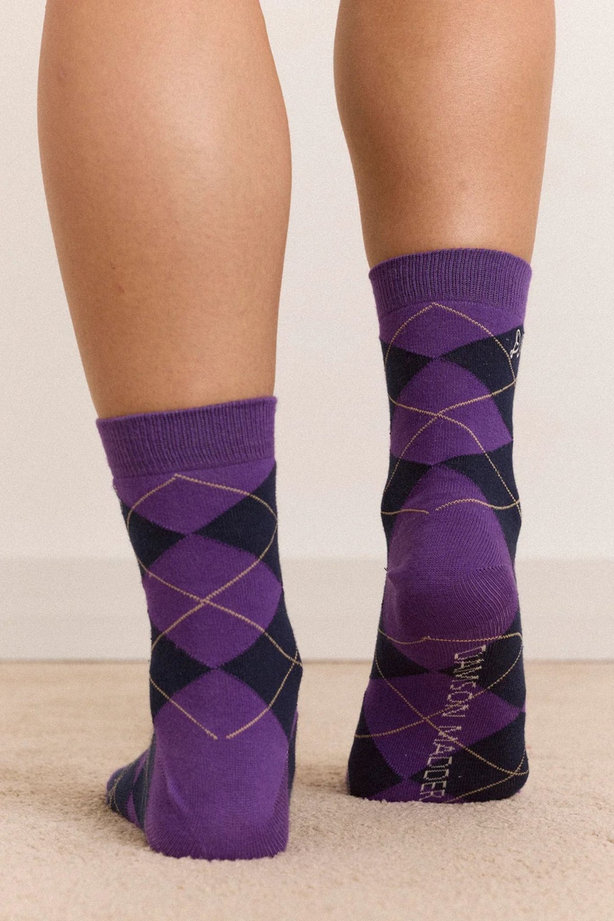 LOT DE 2 PAIRES DE CHAUSSETTES - LOSANGES OLIVE ET VIOLET