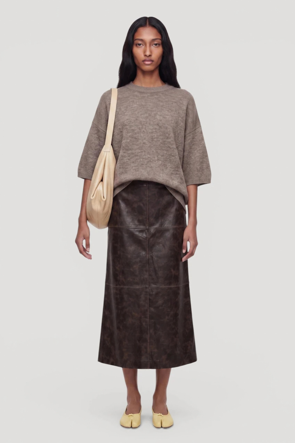 JELLA PU SKIRT - BROWN WASHED