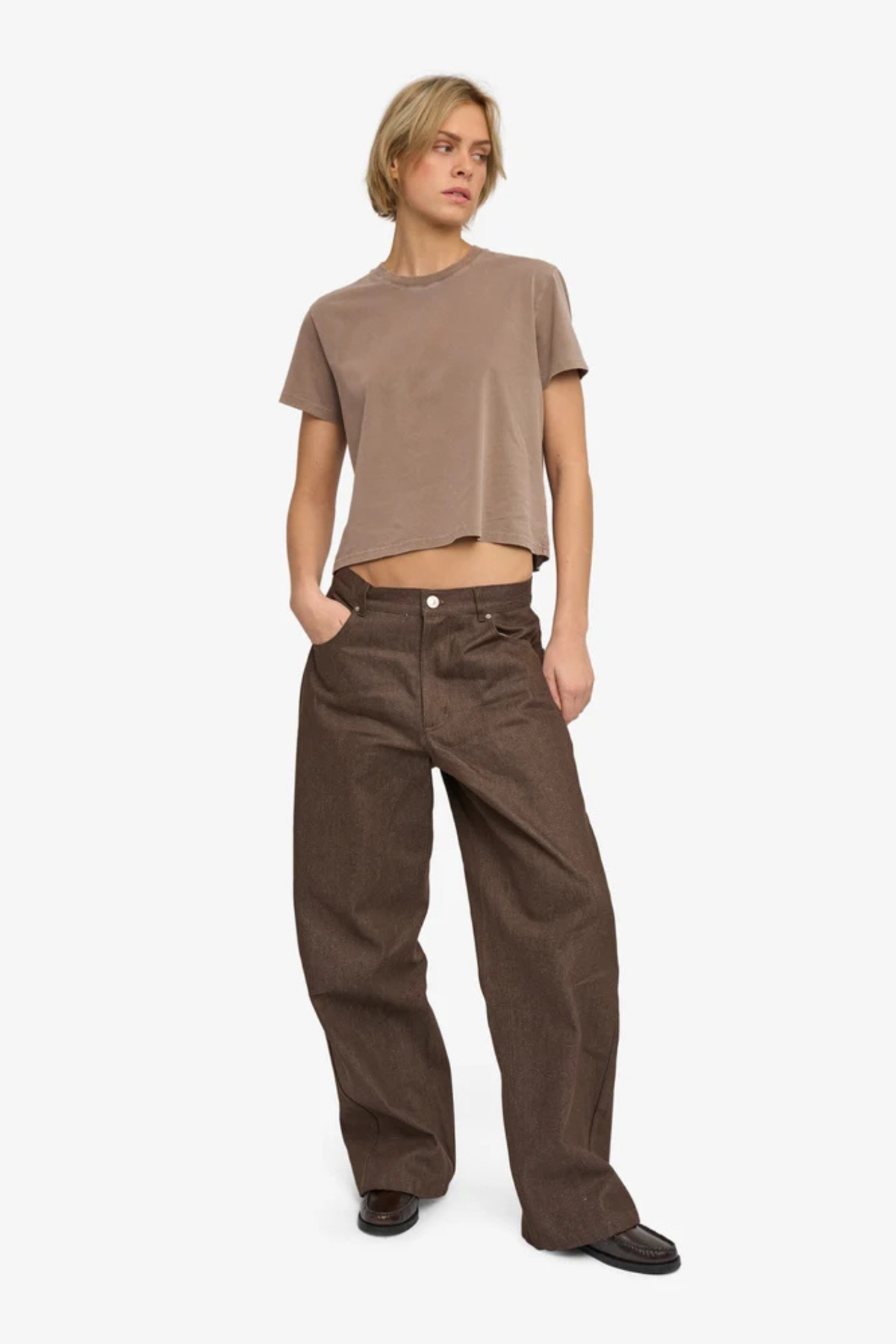 ORGANIC BOXY CROP TEE - FADED KHAKI