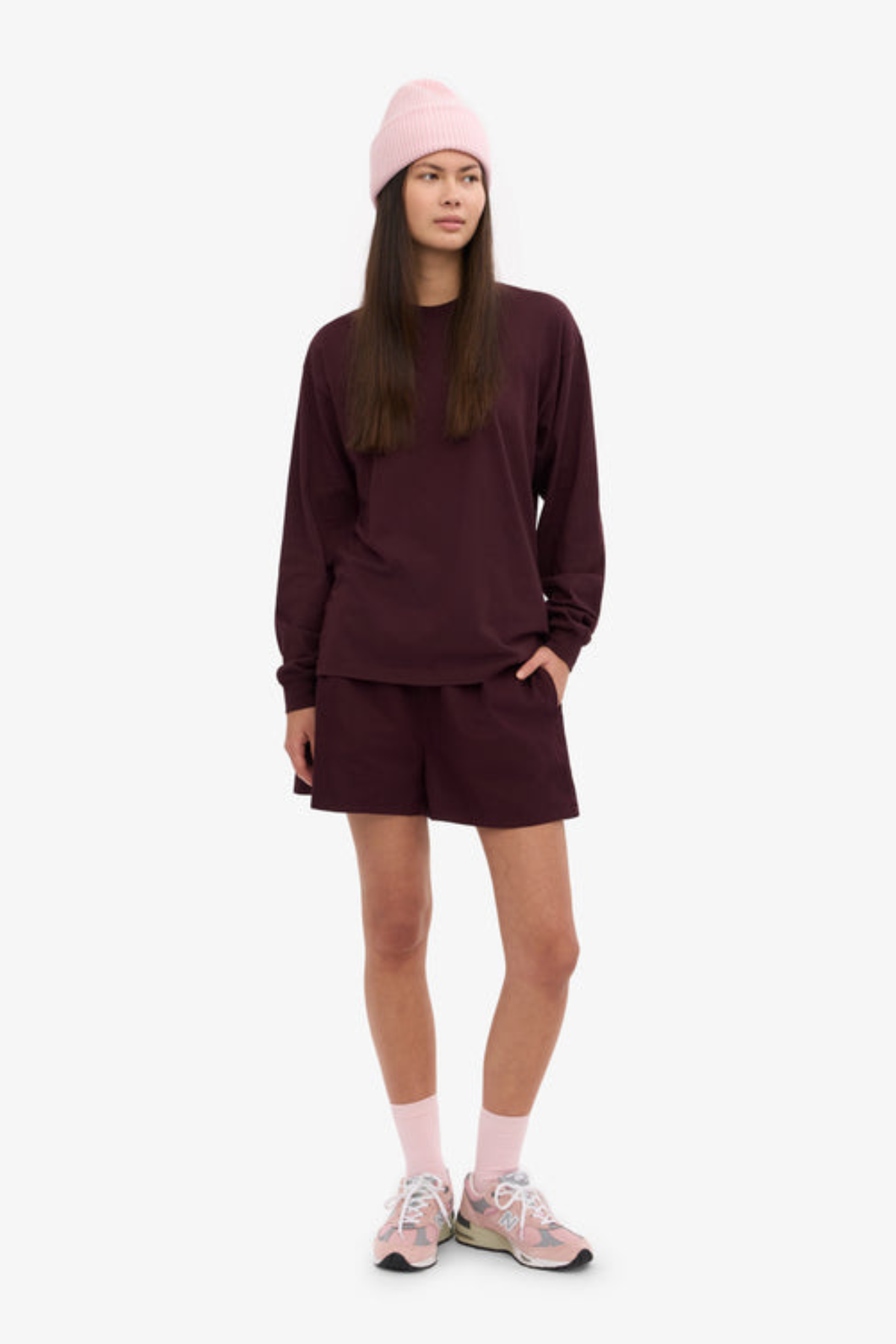 OVERSIZED ORGANISCH T-SHIRT MET LANGE MOUWEN - OXBLOOD ROOD