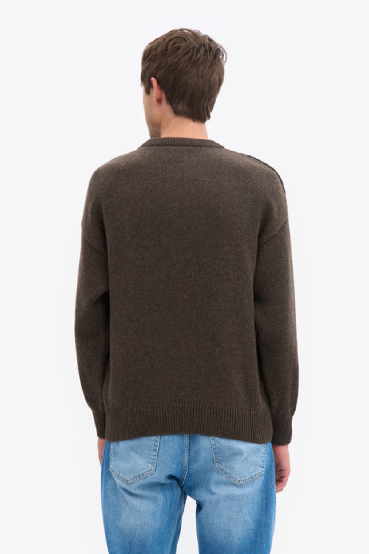 OVERSIZED MERINOWOLLEN TRUI MET RONDE HALS - KOFFIEBRUIN