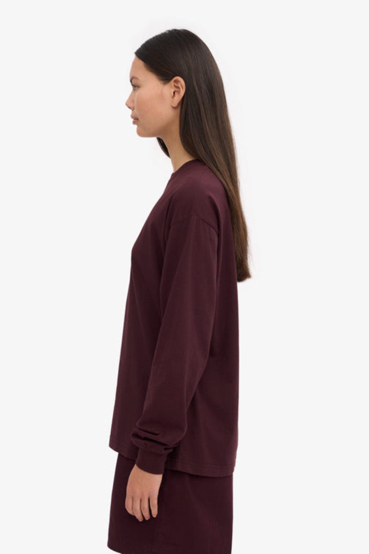 OVERSIZED ORGANISCH T-SHIRT MET LANGE MOUWEN - OXBLOOD ROOD