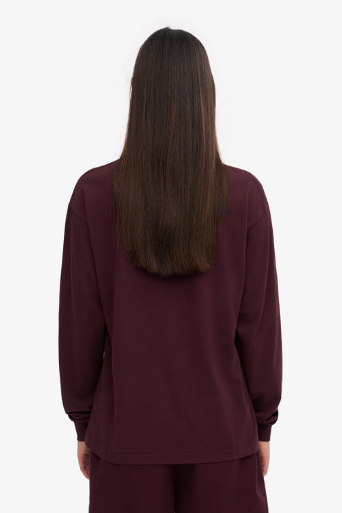 OVERSIZED ORGANISCH T-SHIRT MET LANGE MOUWEN - OXBLOOD ROOD