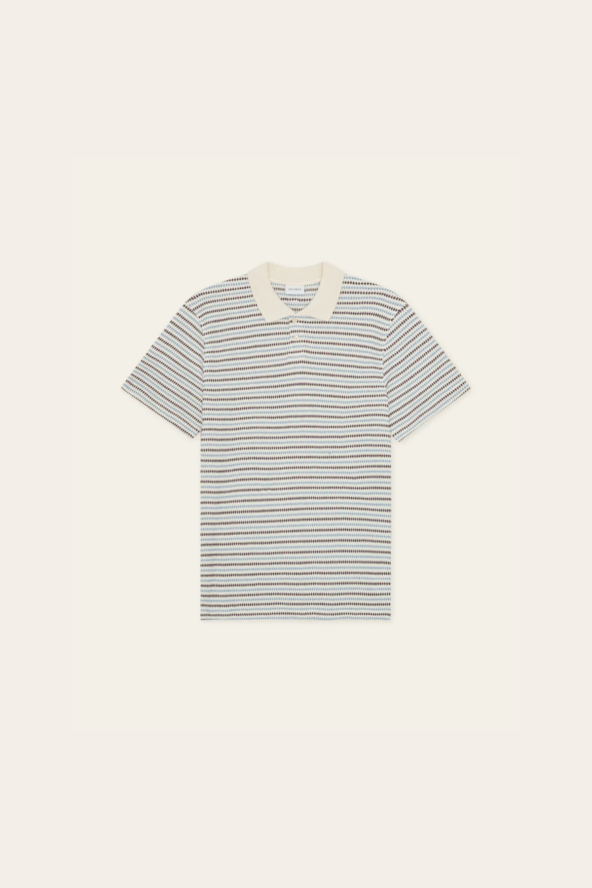 KNITTED STRIPED POLO - EGGNOG WHITE