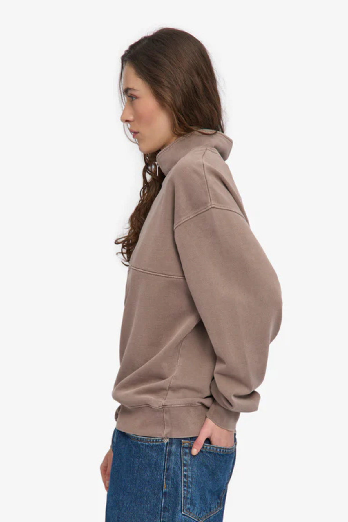 COL À ZIP EN COTON BIO - KAKI DÉLAVÉ