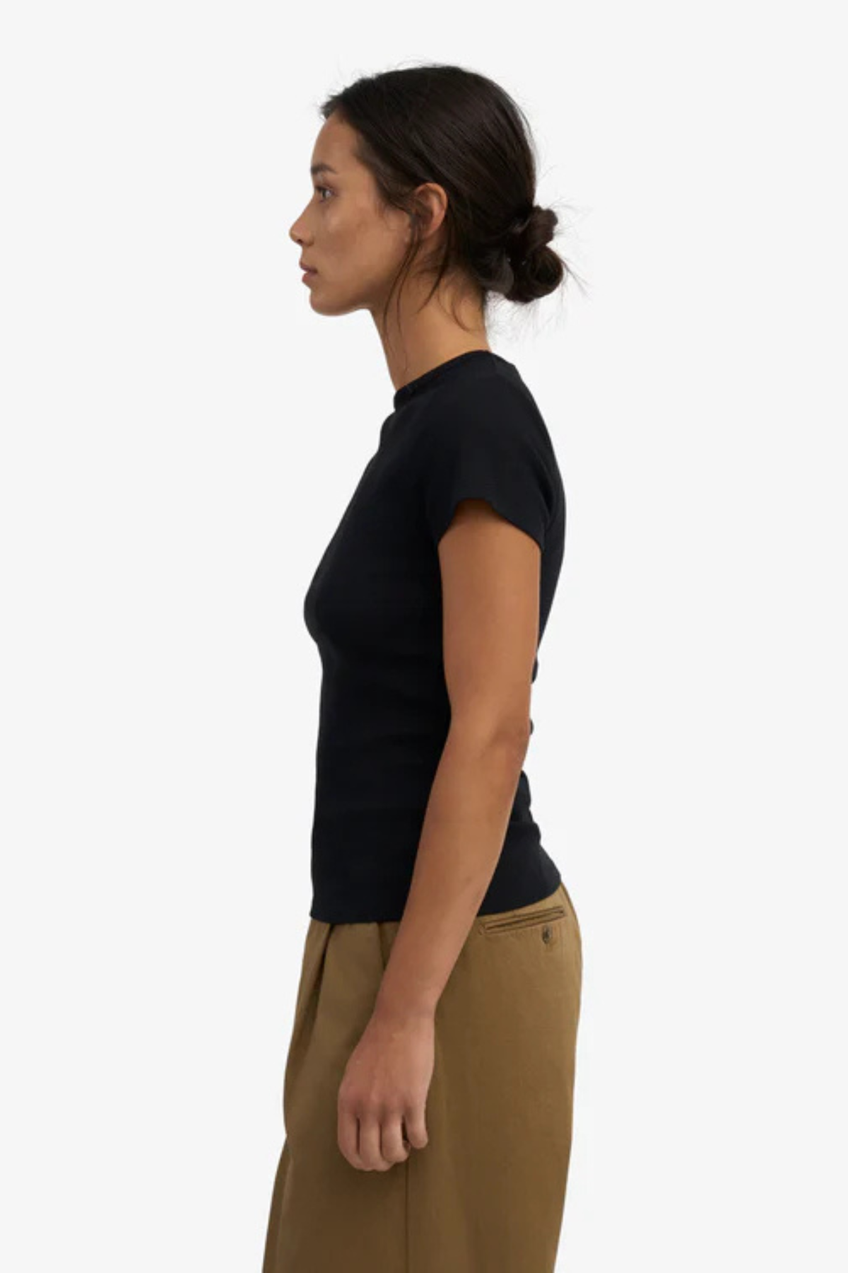 T-SHIRT MANCHES COURTES CÔTELÉ BIO - NOIR PROFOND