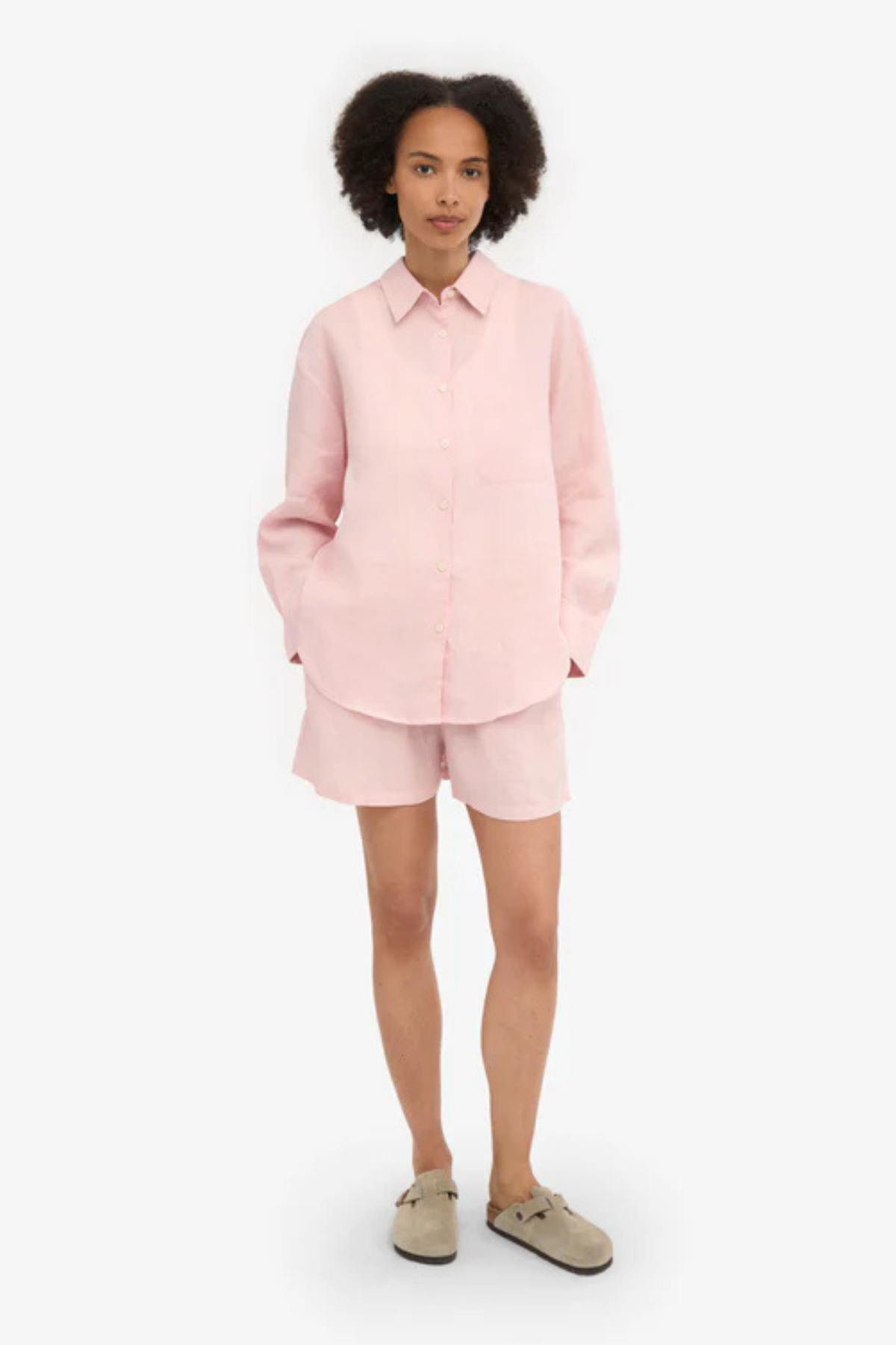 CHEMISE OVERSIZE EN LIN - ROSE DÉLAVÉ