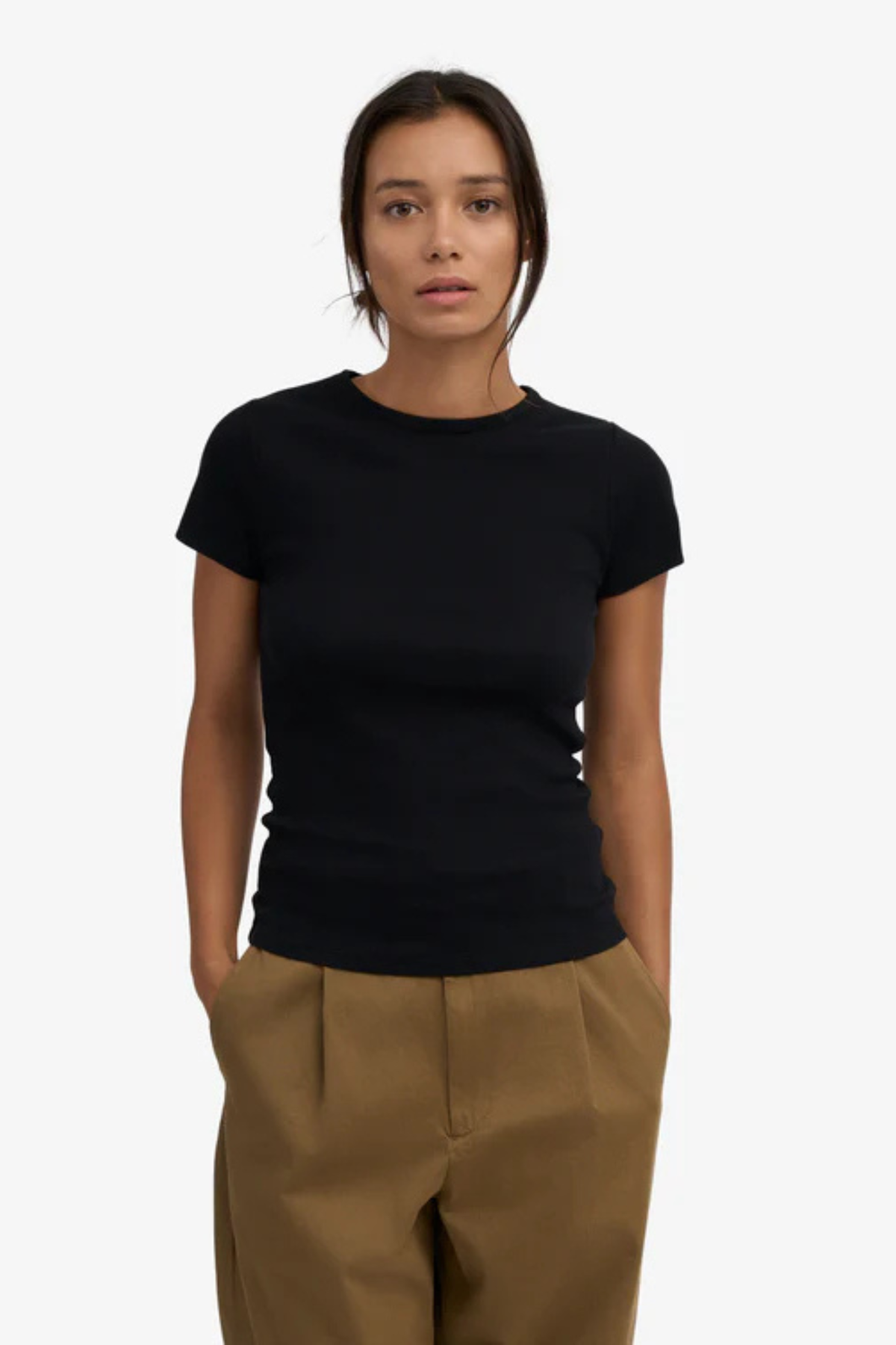 T-SHIRT MANCHES COURTES CÔTELÉ BIO - NOIR PROFOND