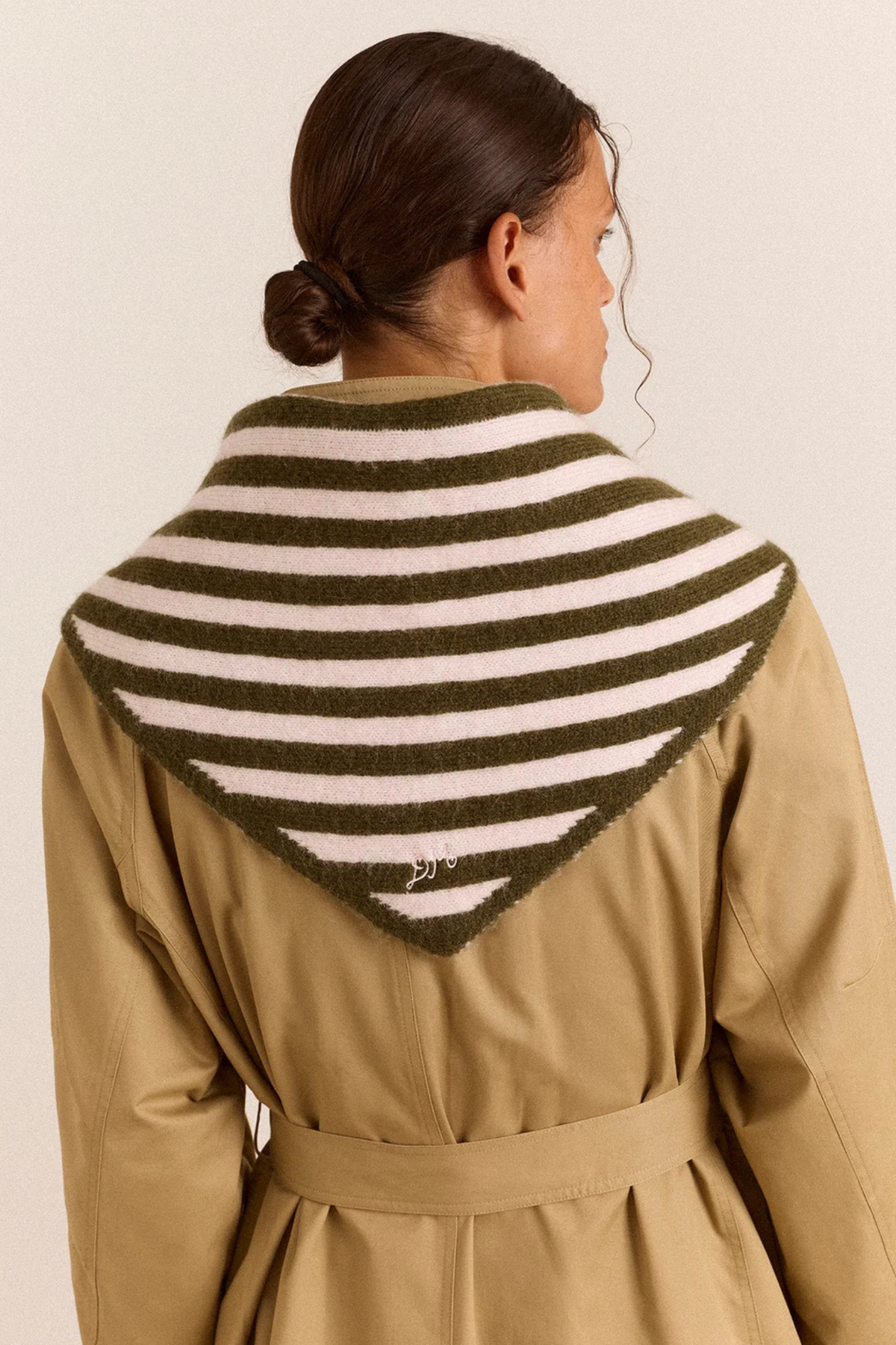 TRIANGLE SCARF - OLIVE - PINK STRIPE