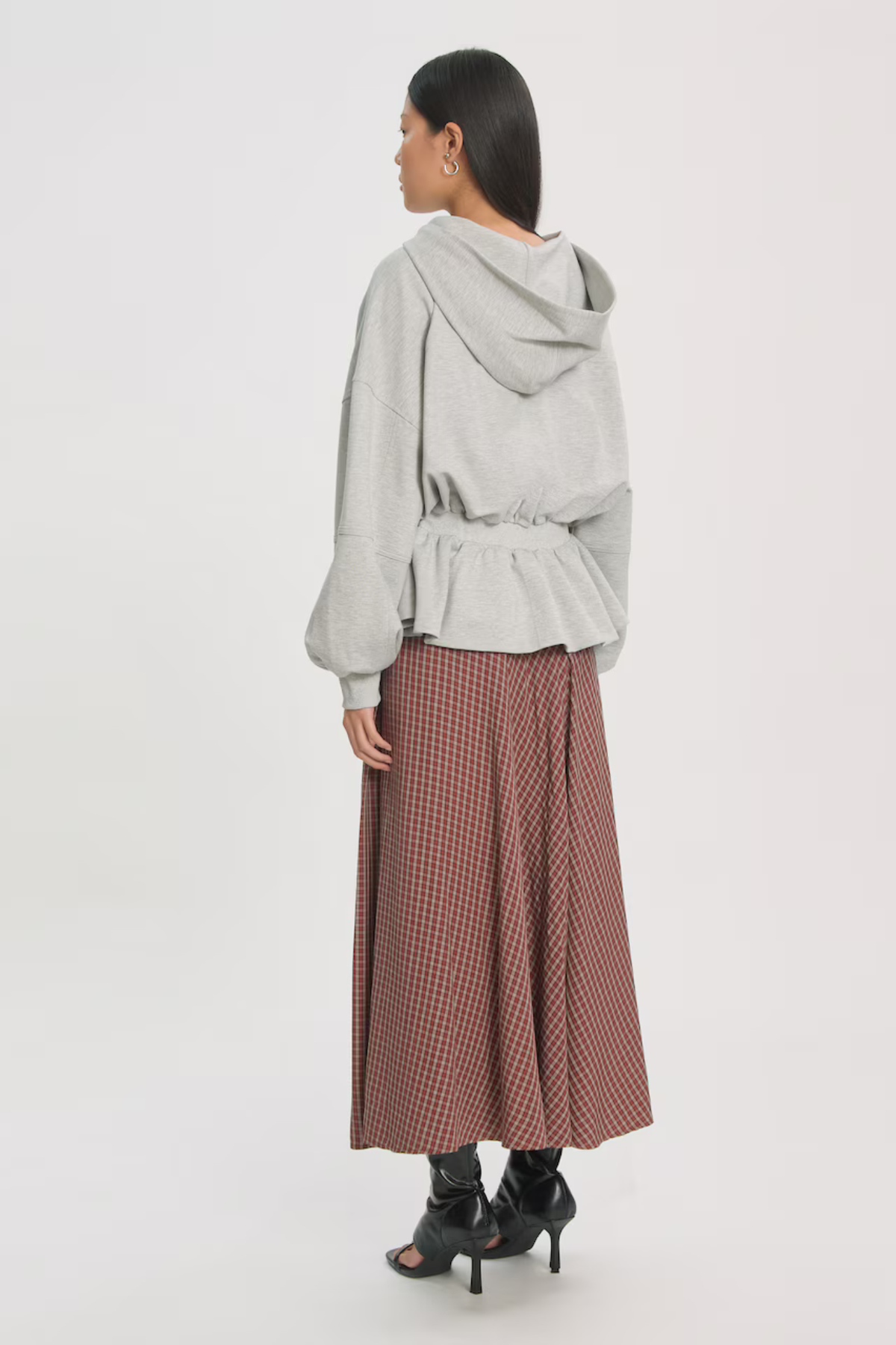 ULIMA PEPLUM HOODIE - GREY MELANGE