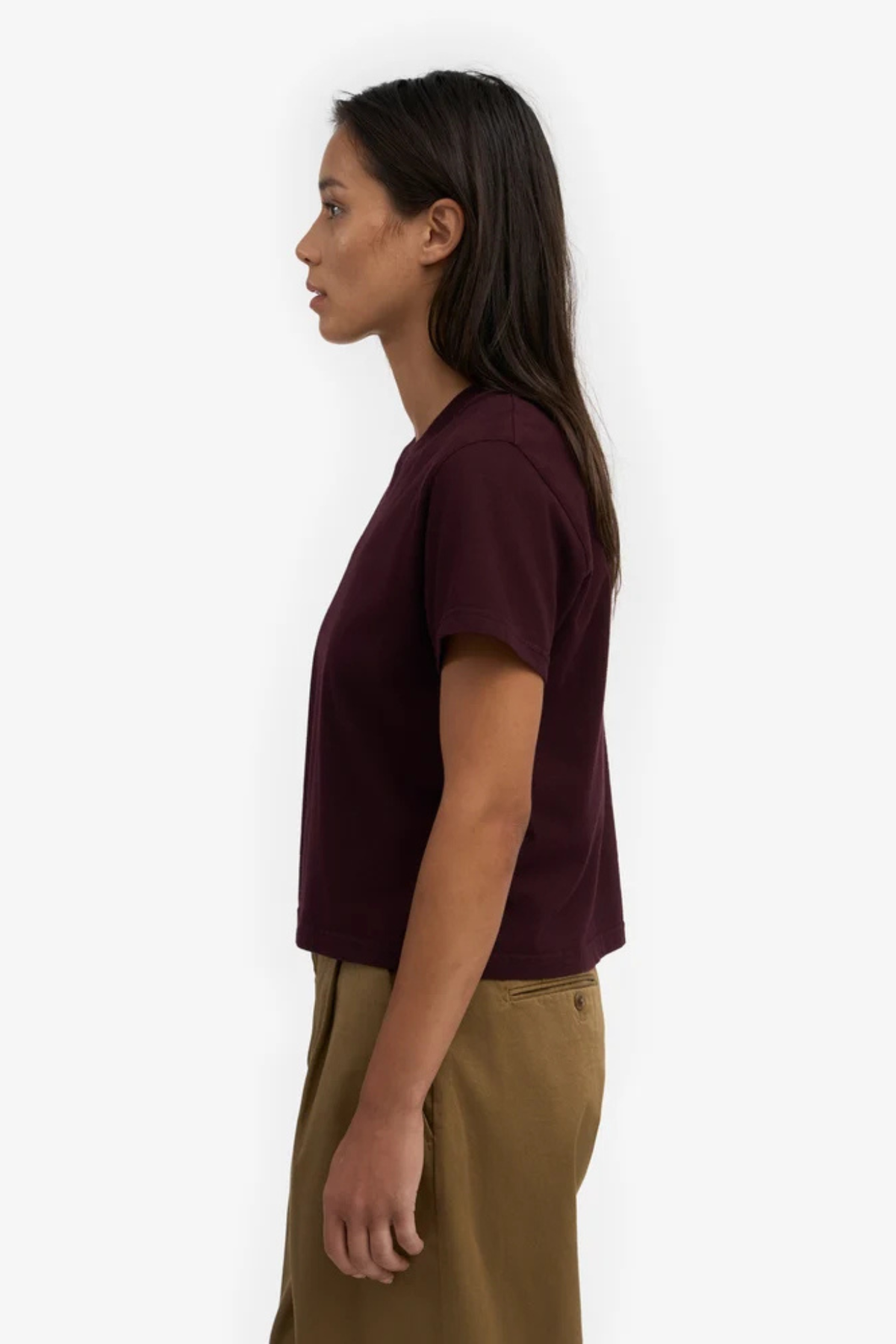 ORGANIC BOXY CROP TEE - OXBLOOD RED