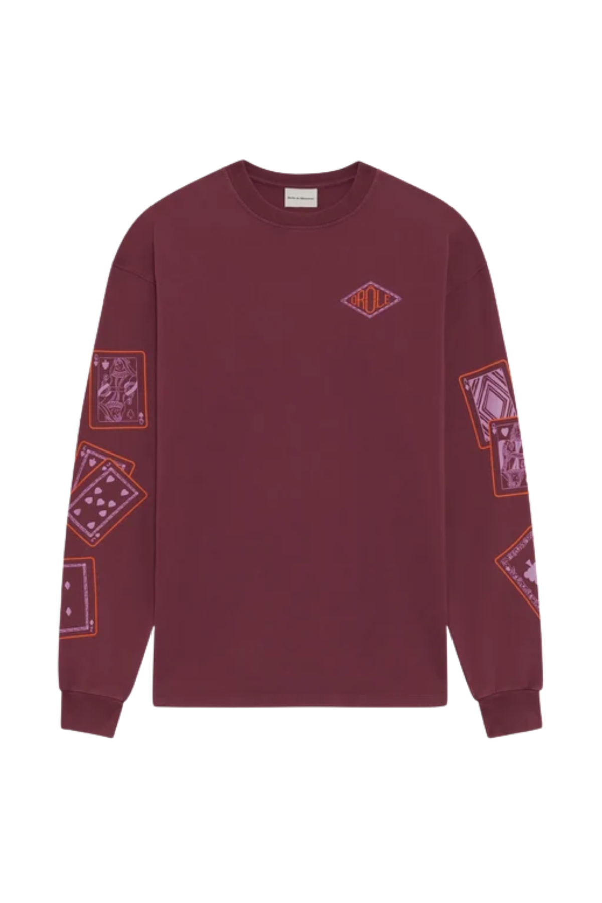 DROLE CARDS PRINT LONGSLEEVE T-SHIRT - BURGUNDY
