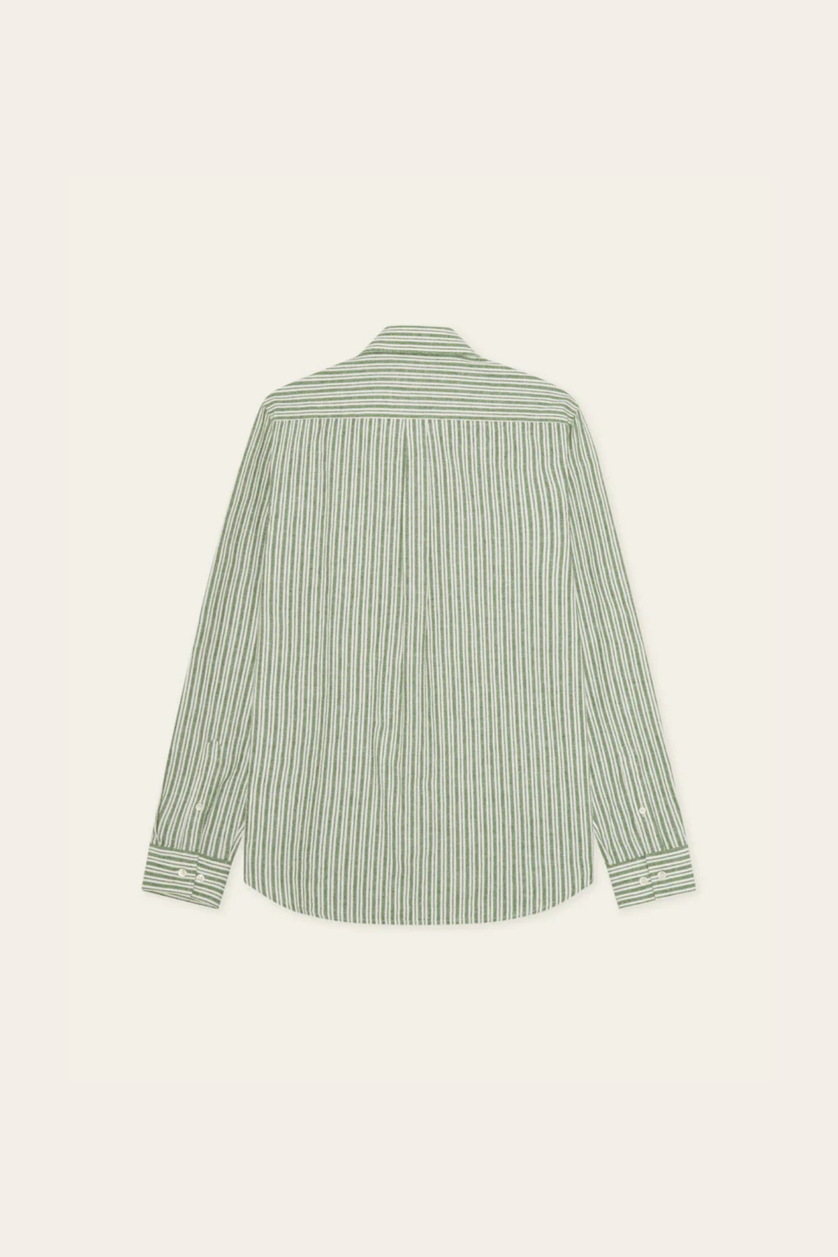 CHEMISE RAYÉE EN COTON ET LIN - VERT ARTICHAUT