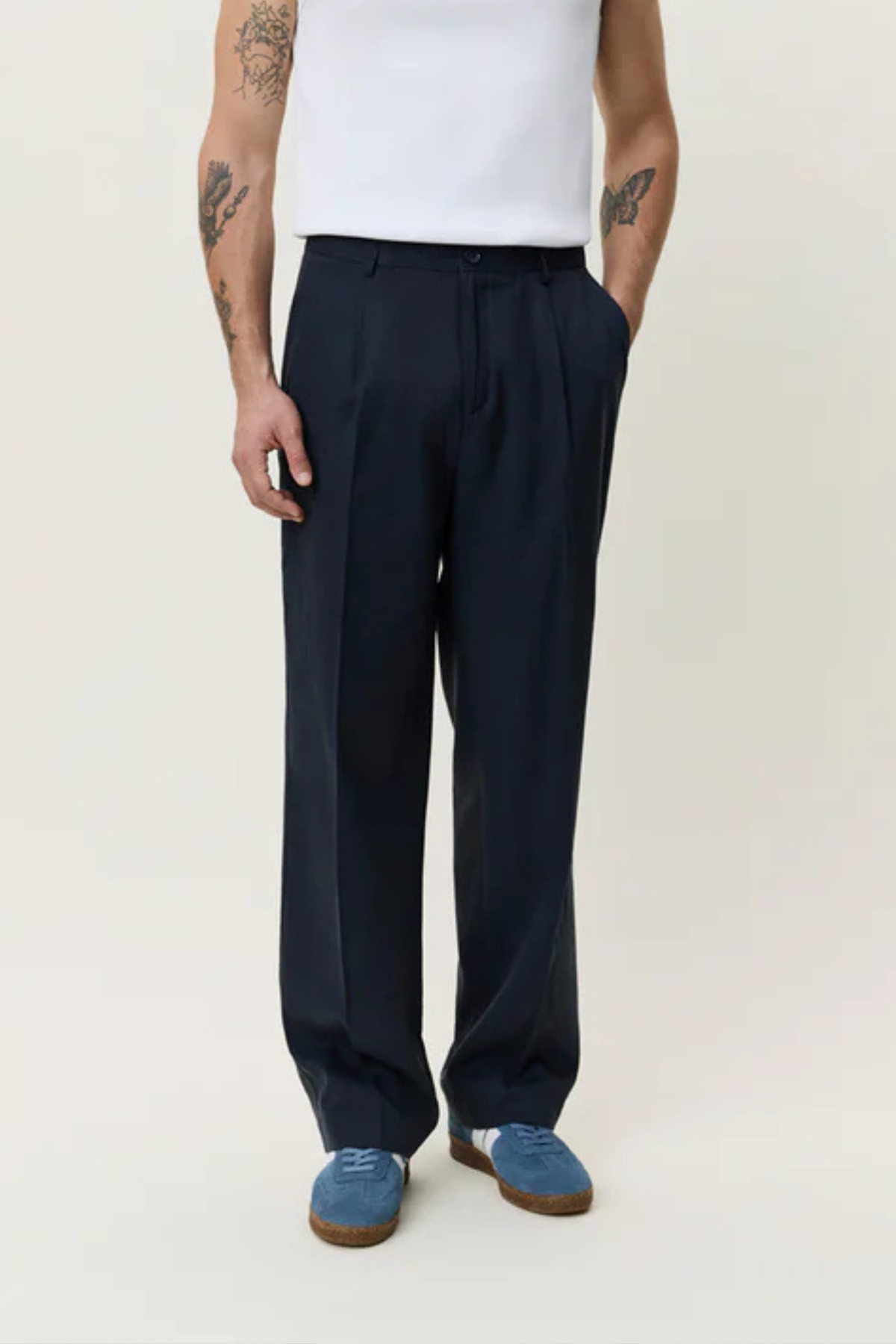 PLEATED TWILL SUIT PANTS - DARK BLUE NIGHT