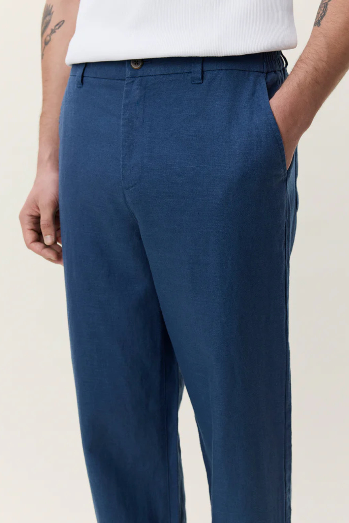 LINEN COMFORT SUIT PANTS - DARK DENIM BLUE