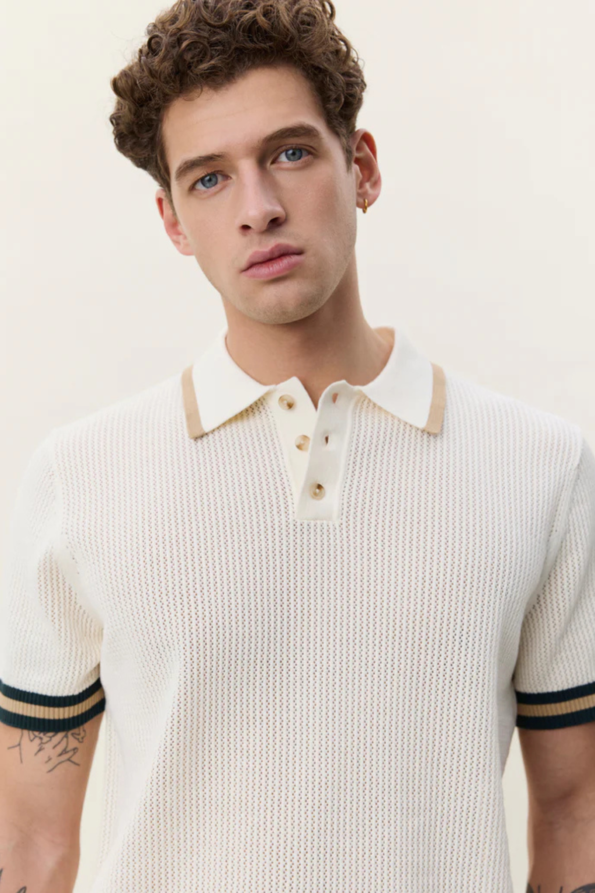LACE KNITTED POLO - EGGNOG WHITE