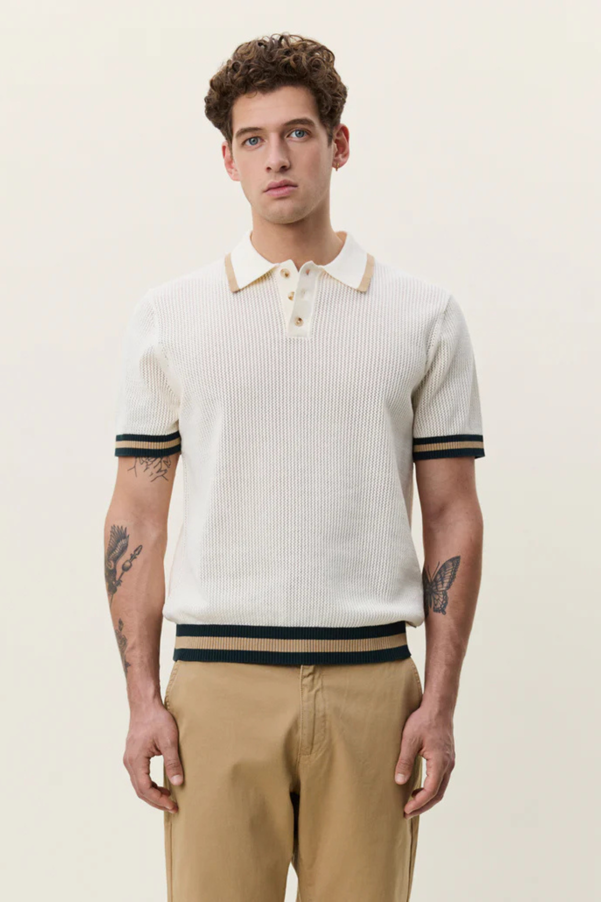 LACE KNITTED POLO - EGGNOG WHITE