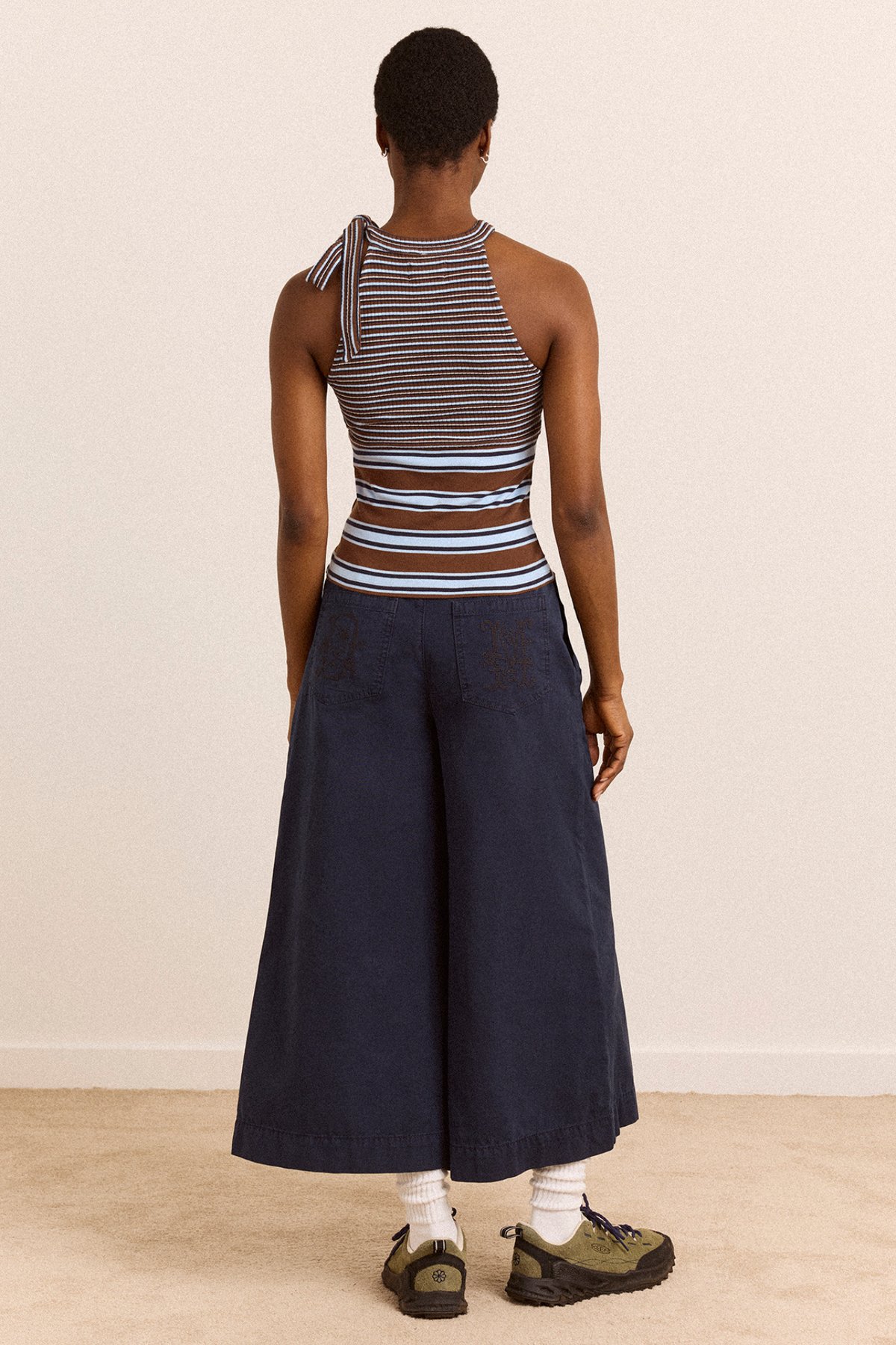 ORIANA HIGH NECK TANK TOP - BLUE STRIPE