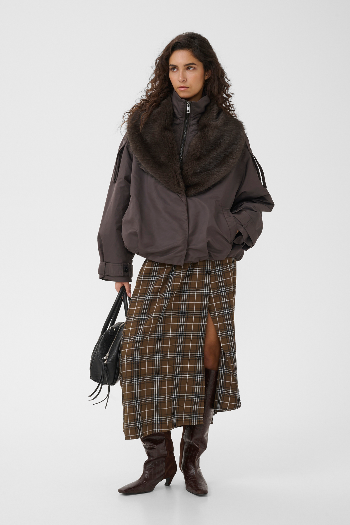 ALEYA HW SKIRT - GREEN OLIVE CHECK