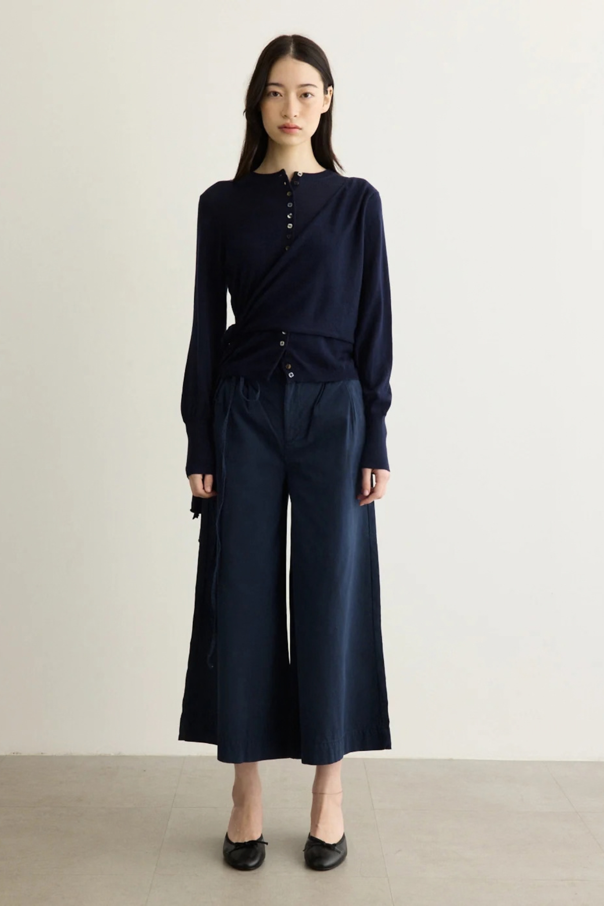 CARDIGAN PORTEFEUILLE EN LAINE MÉRINOS VENNA - MARINE