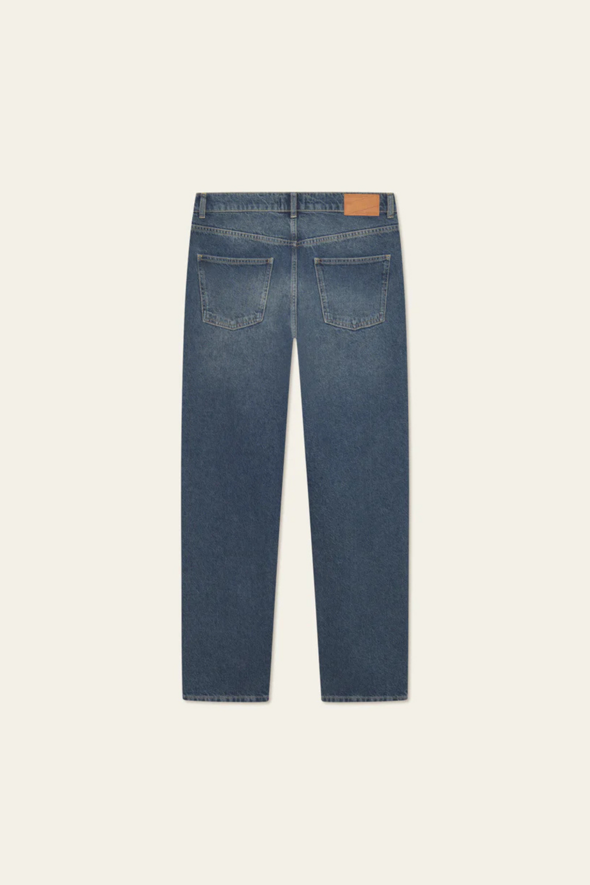 Les Deux ryder jeans in medium blue wash. Back flatlay view