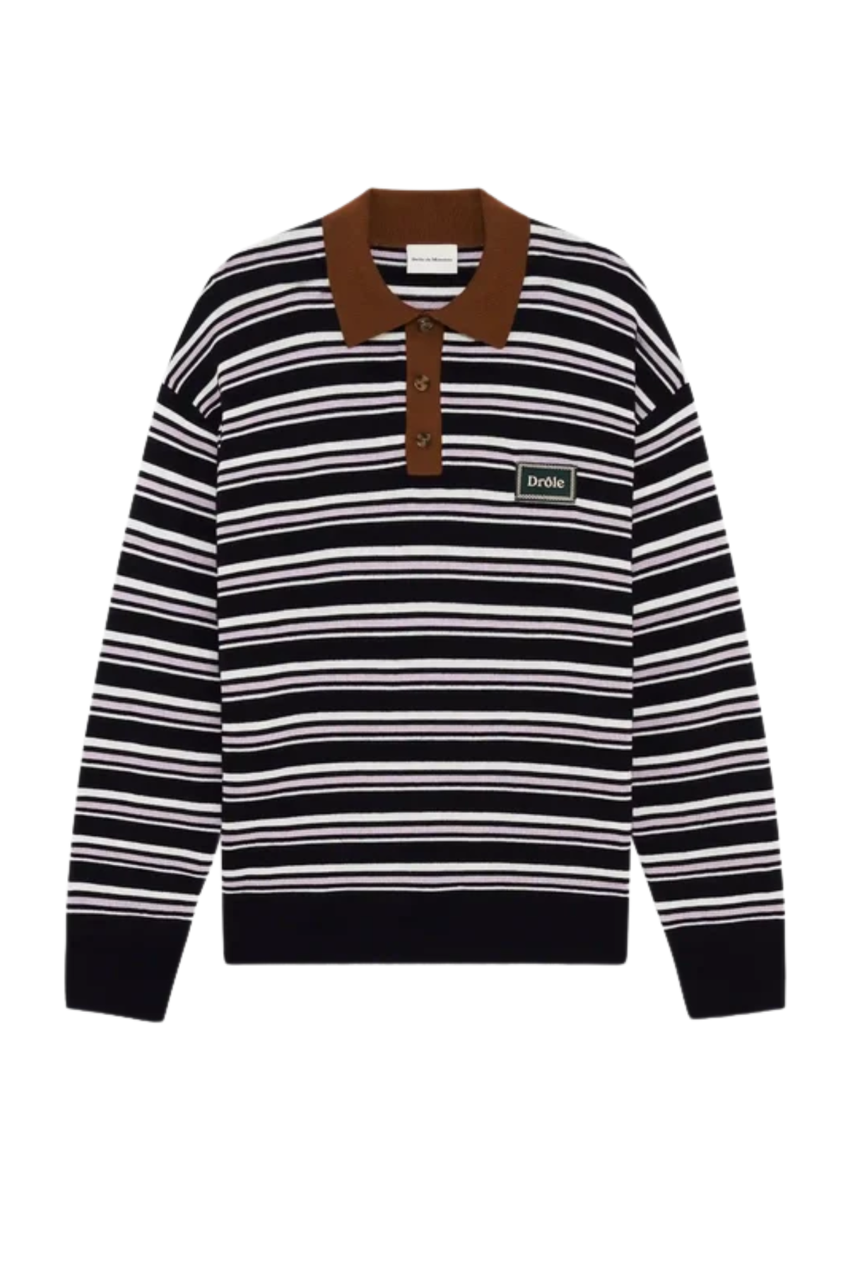 STRIPED KNITWEAR LONGSLEEVE POLO - NAVY