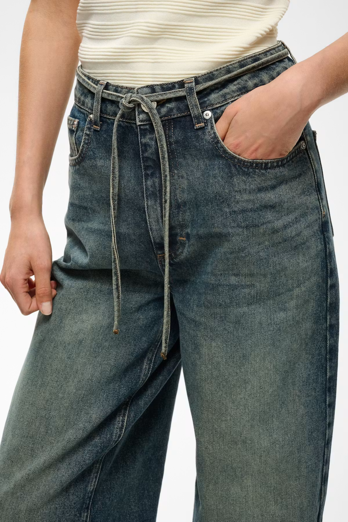 SUSARA HW BARREL JEANS - BLAUW/GROENE WASING