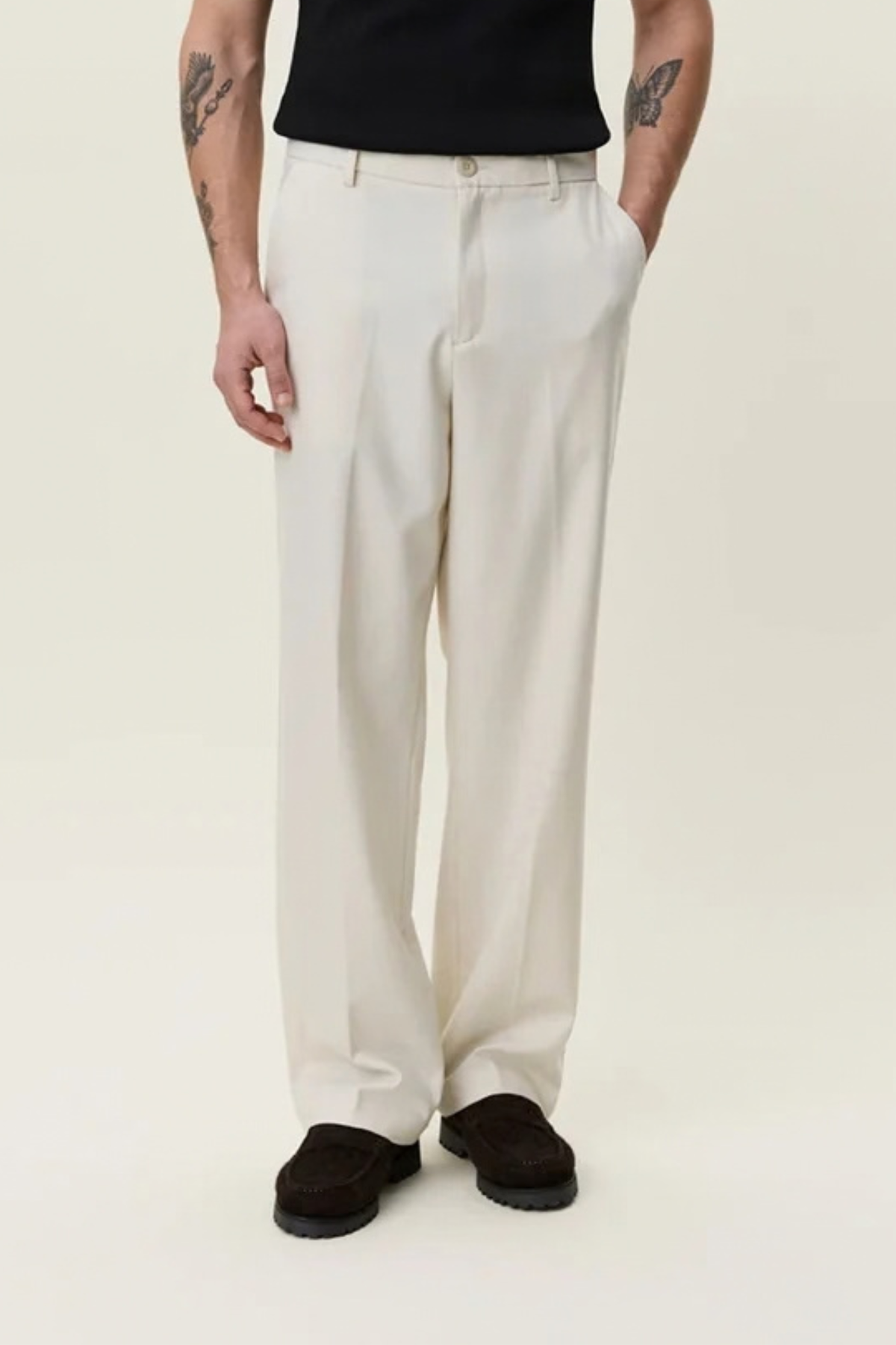 BRUSHED TWILL TAILORED PANTS - IVORY