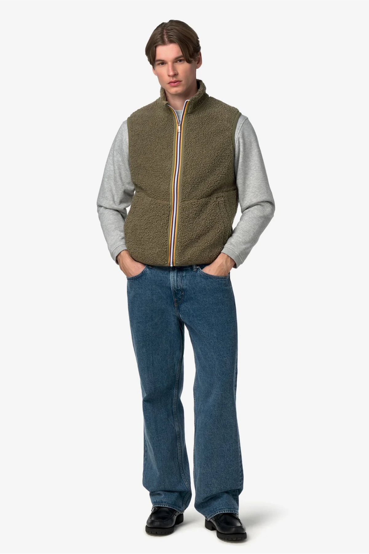 YANNICK SHERPA POLAR DOUBLE FLEECE VEST - GREEN ARMY / BLUE DEPTH