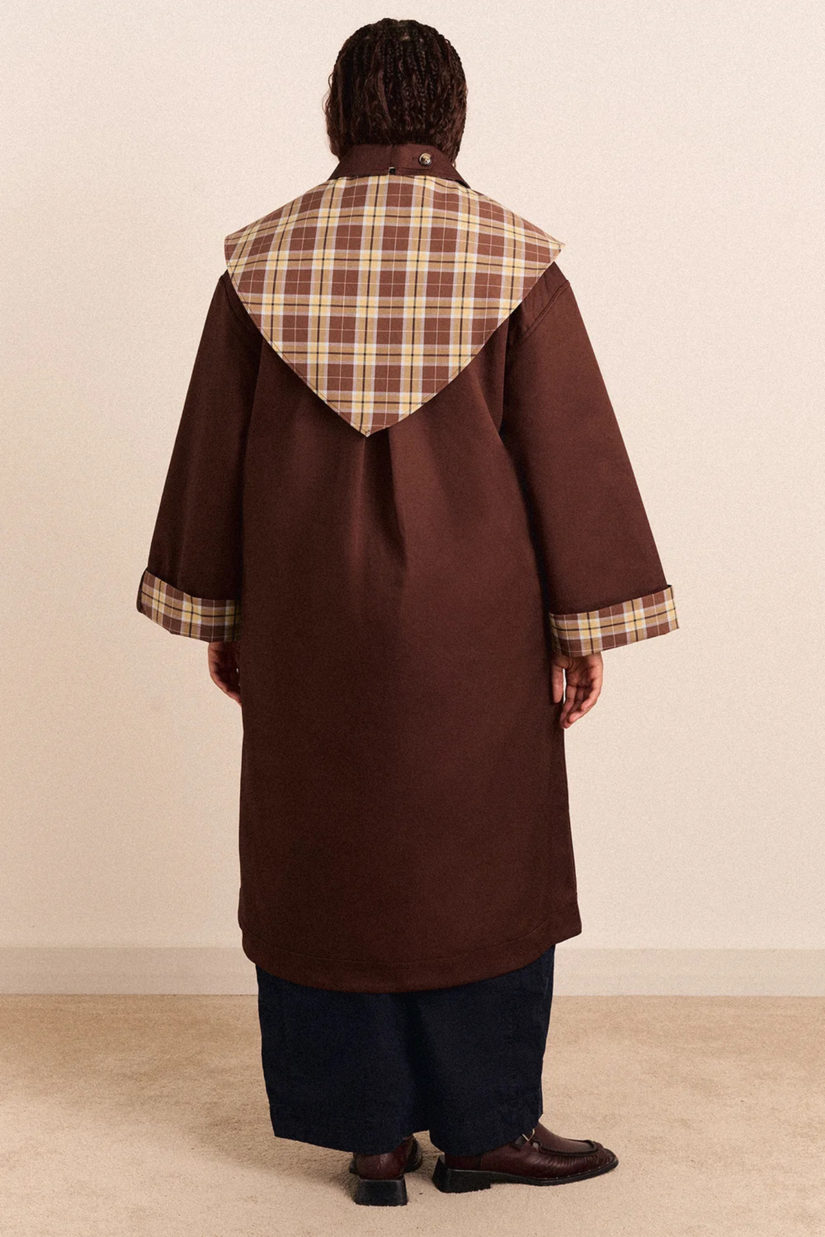 REVERSIBLE LONGLINE JERRY TRENCH JACKET - CHOCOLATE