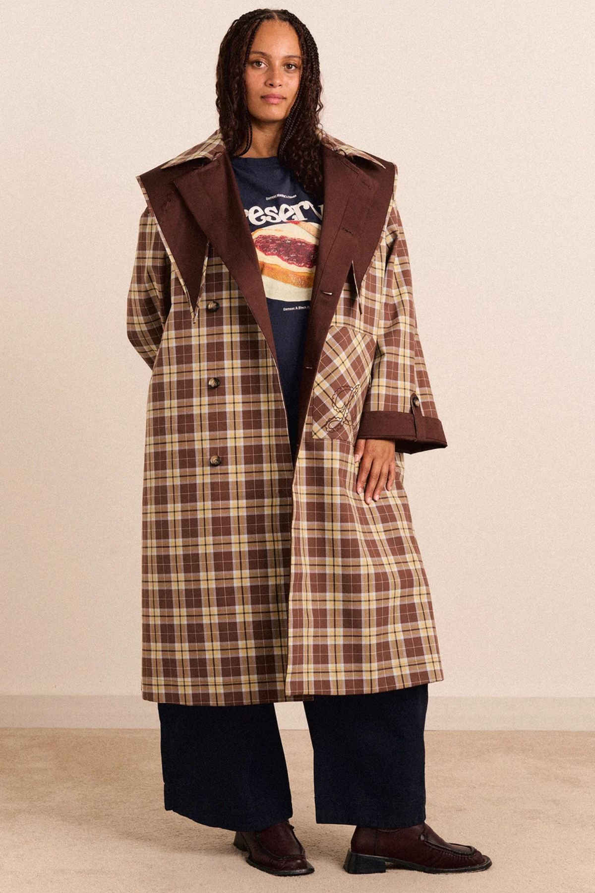 REVERSIBLE LONGLINE JERRY TRENCH JACKET - CHOCOLATE