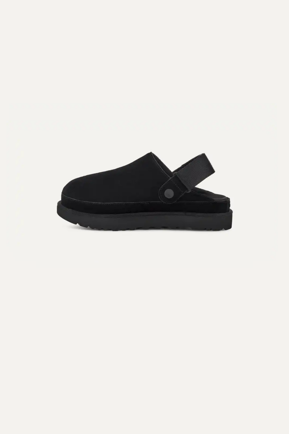 UGG women goldenstar clog in black. Side view