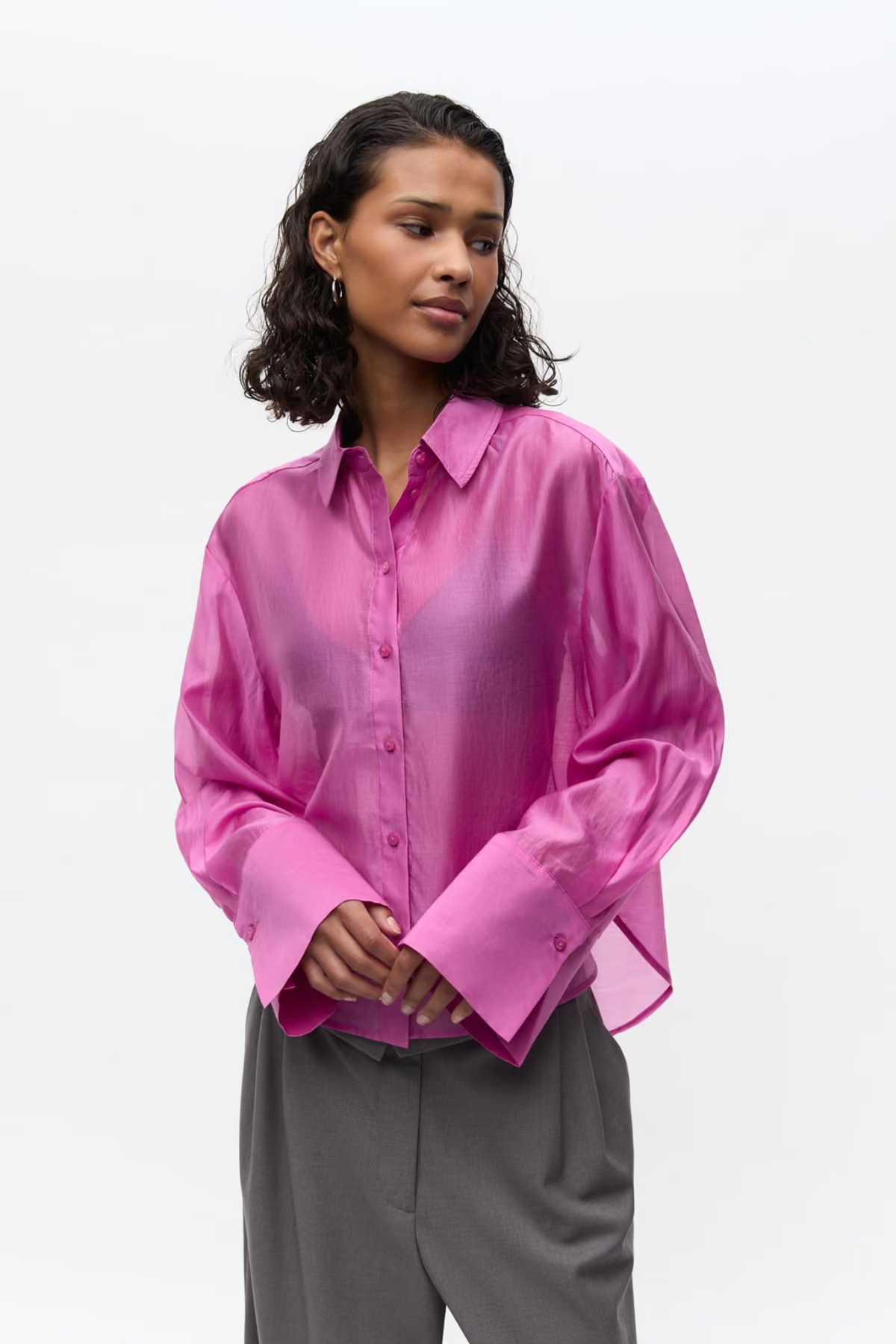 WEB LS SHORT SHIRT - PINK CARNATION