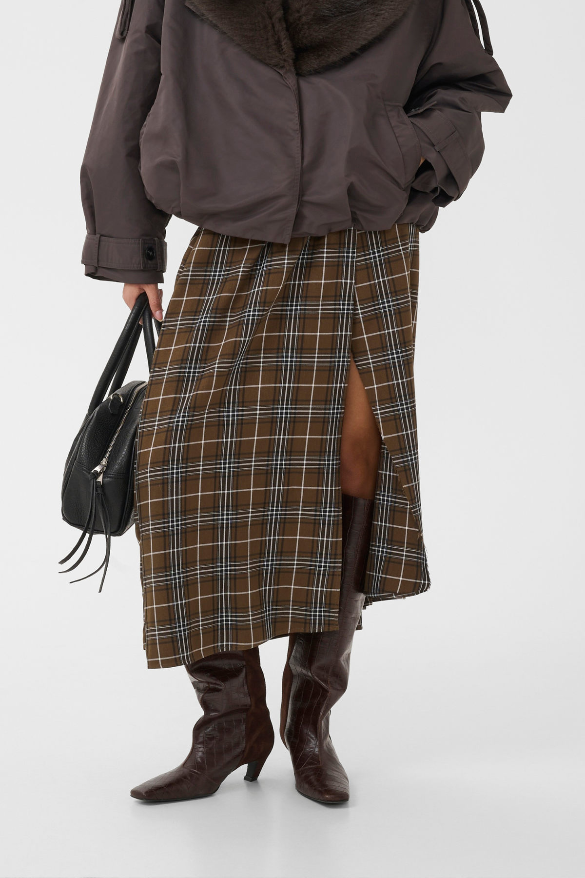 ALEYA HW SKIRT - GREEN OLIVE CHECK