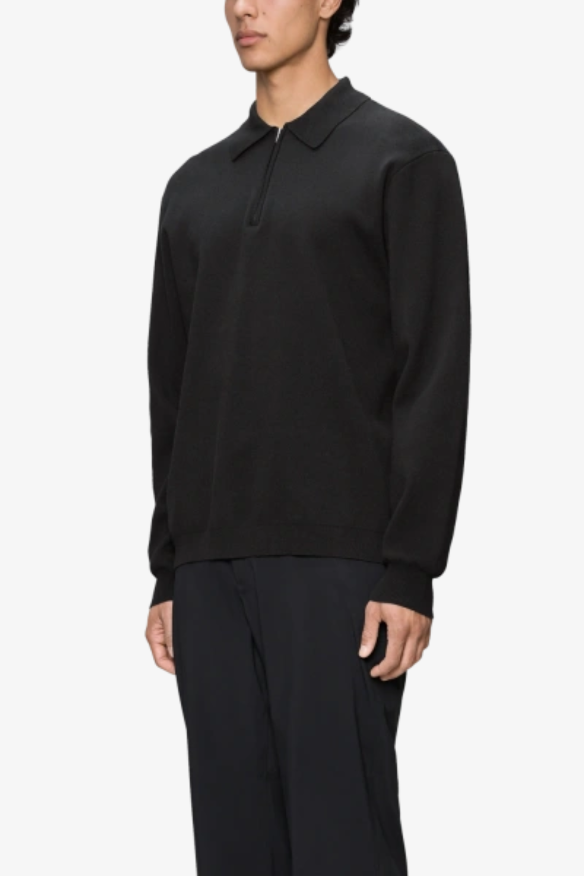 POLOSHIRT MET LANGE MOUWEN - ZWART