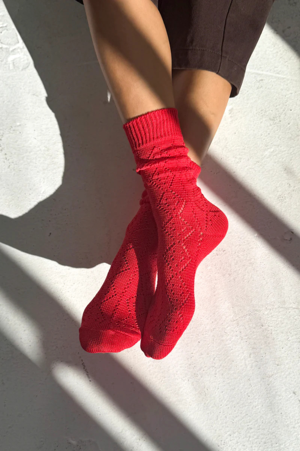 CHAUSSETTES EN MODAL À ŒILLETS - ROUGE COQUELICOT