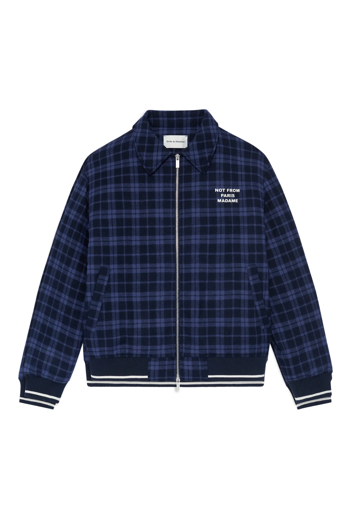 CHECK FLANNEL WITH SLOGAN JACKET  - NAVY