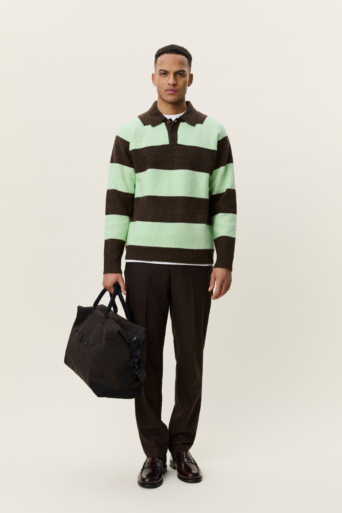 STRIPED MELANGE KNITTED POLO - MOUNTAIN GREY MELANGE