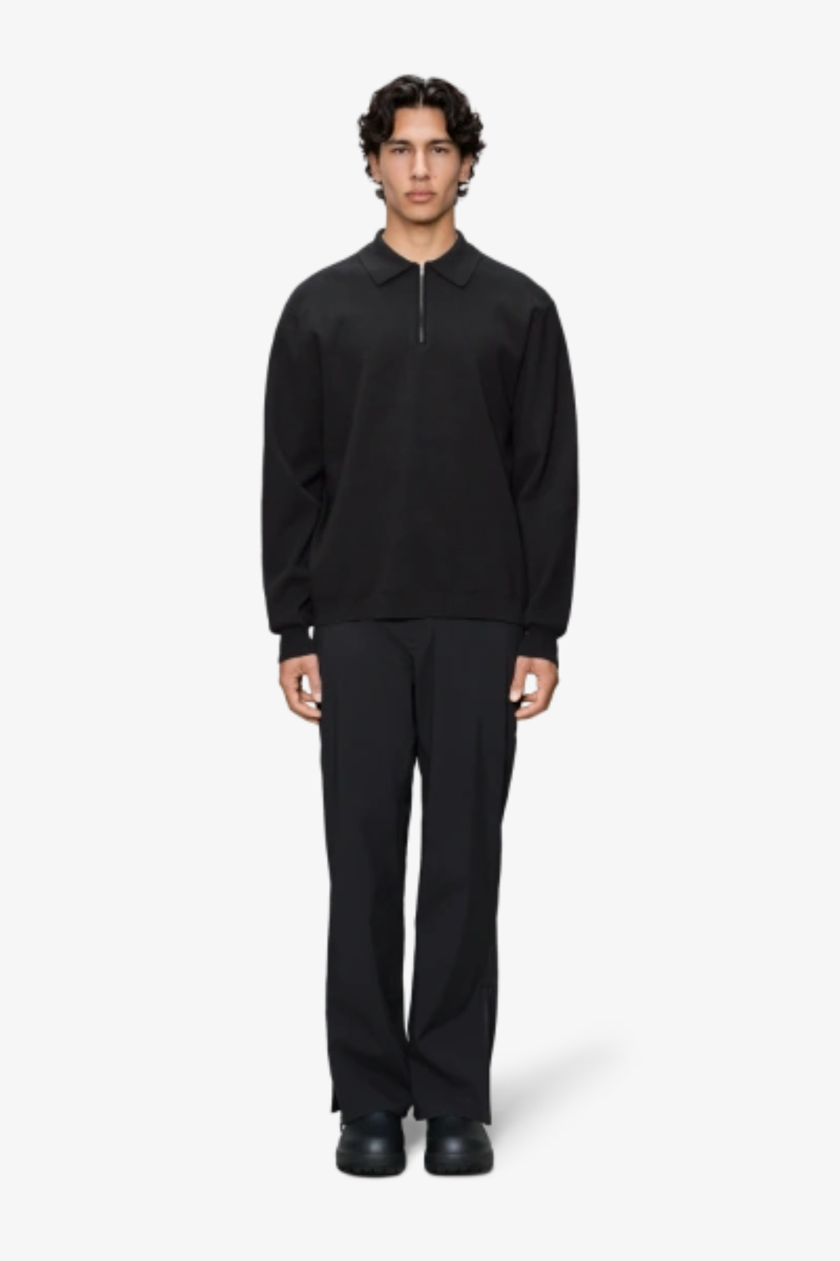 POLOSHIRT MET LANGE MOUWEN - ZWART