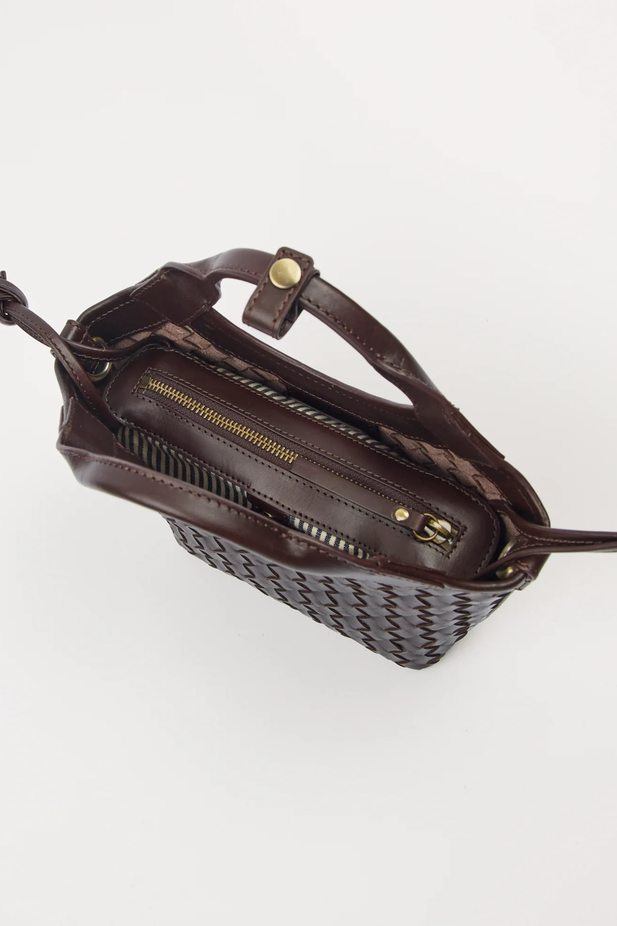MARA MINI TAS - CHOCOLADEGEBRUIND GEVLOCHTEN KLASSIEK LEER