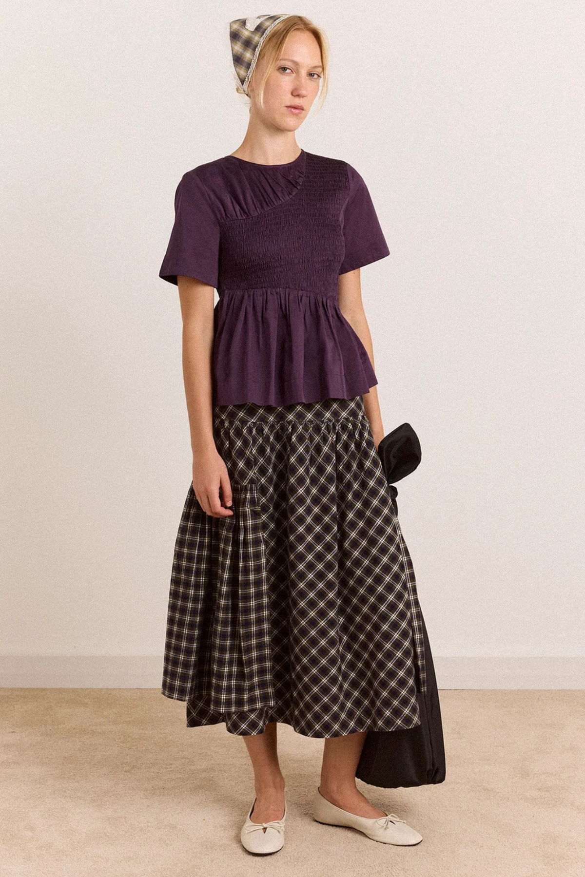 EMMY SHIRRED TOP - PLUM
