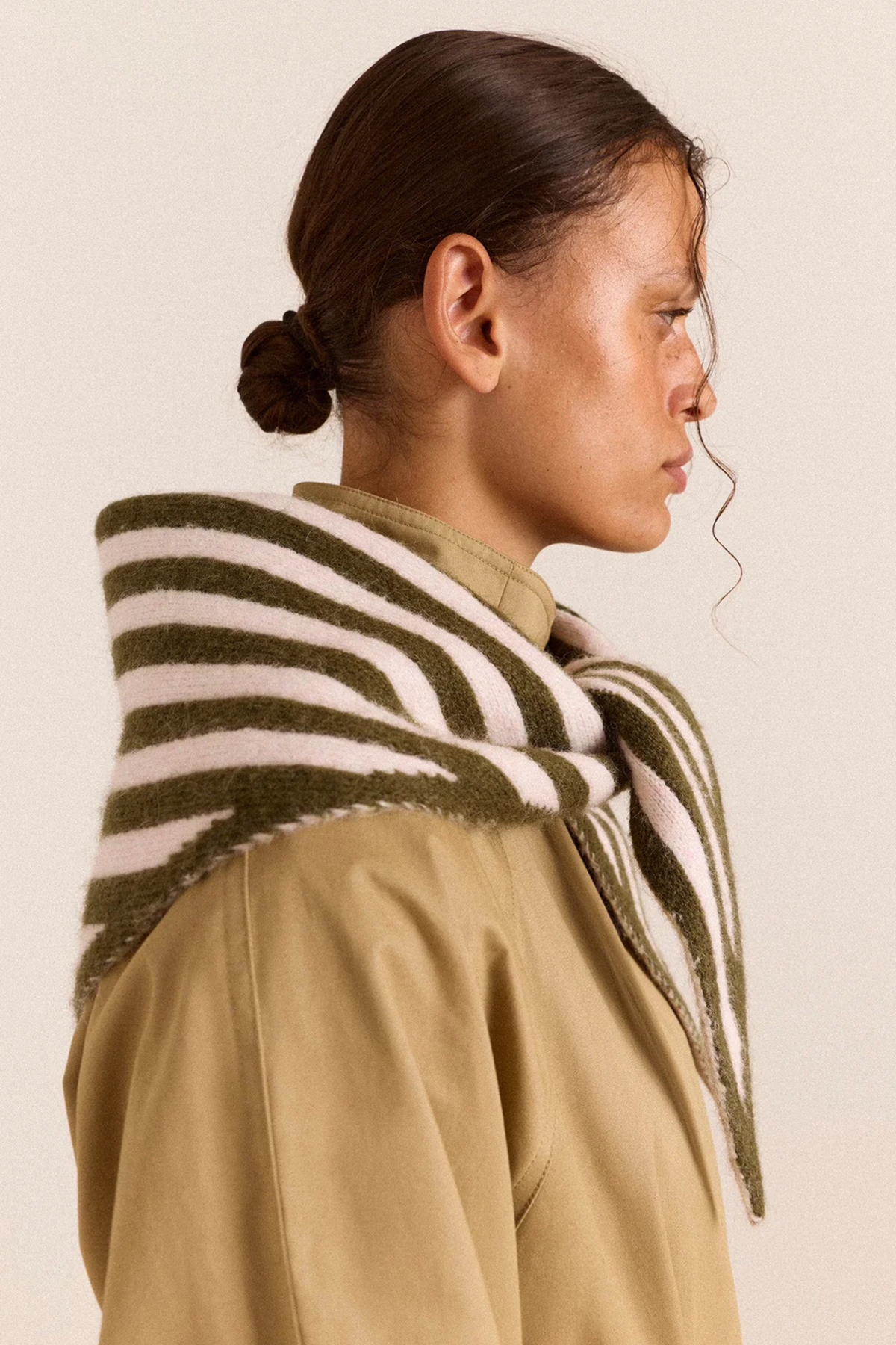 TRIANGLE SCARF - OLIVE - PINK STRIPE