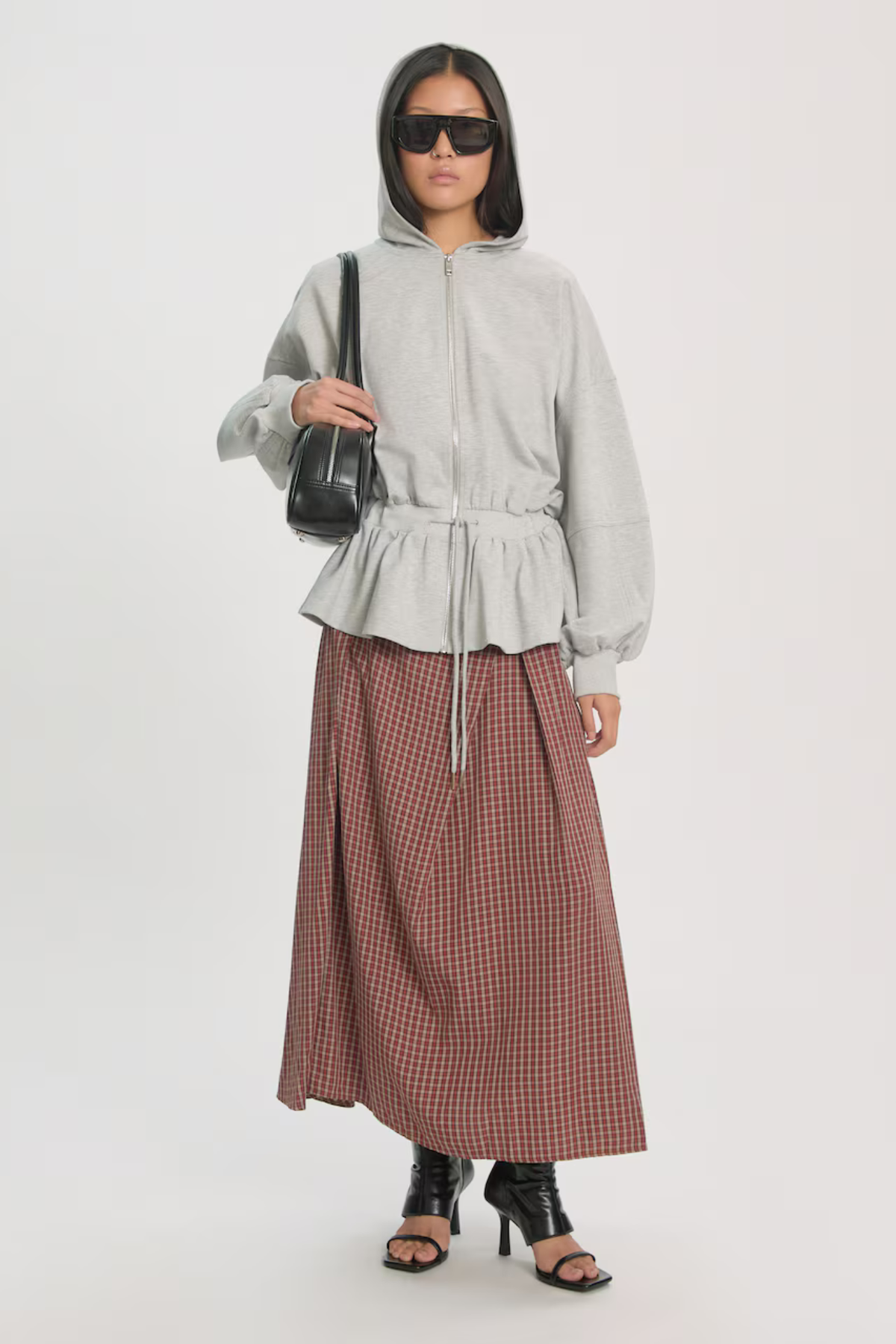 ULIMA PEPLUM HOODIE - GREY MELANGE