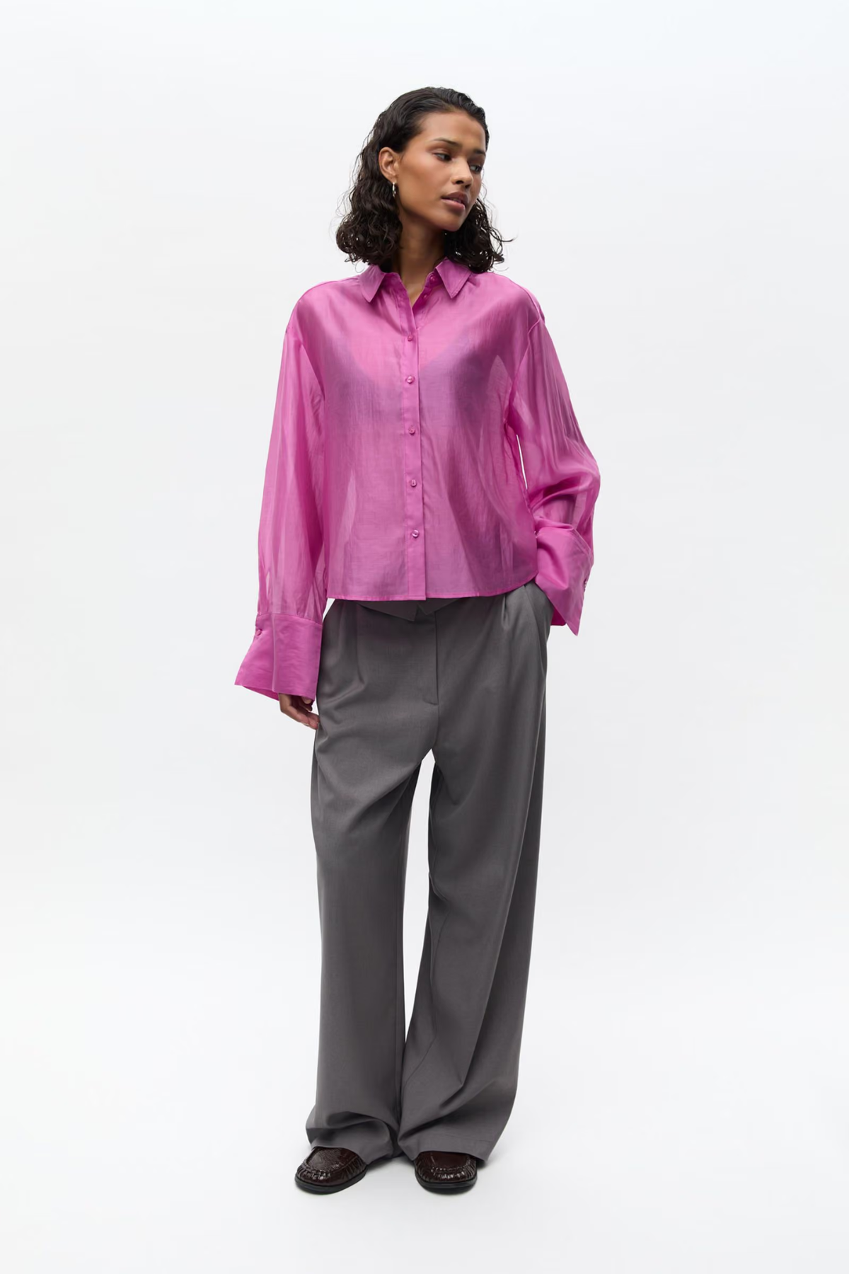 WEB LS SHORT SHIRT - PINK CARNATION